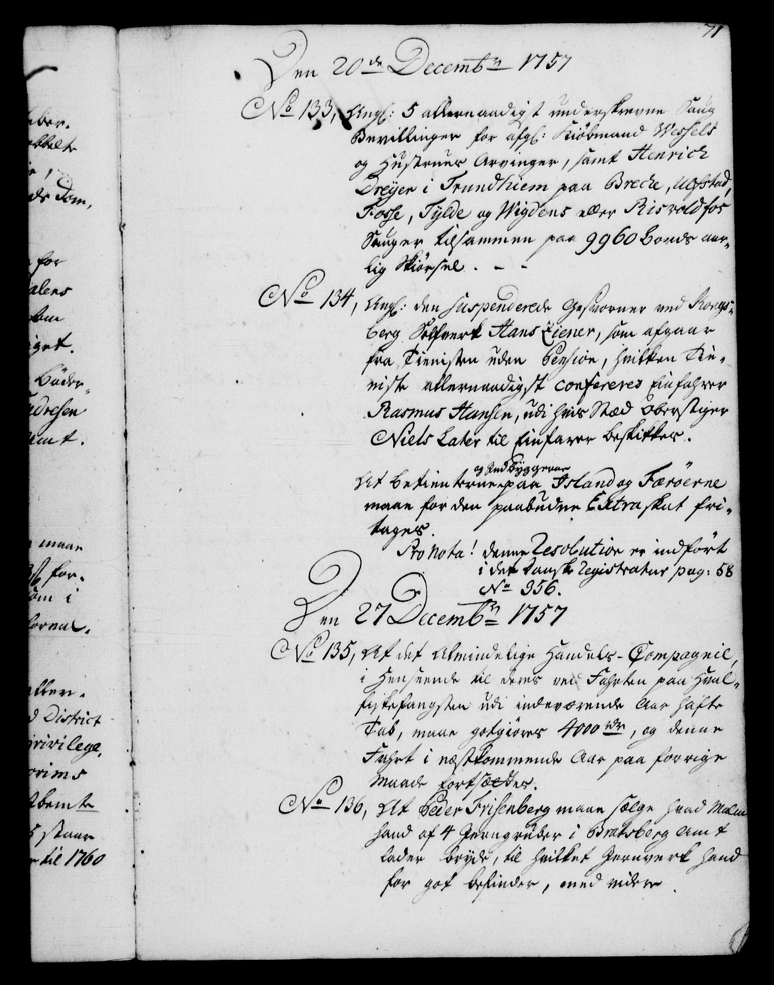 Rentekammeret, Kammerkanselliet, RA/EA-3111/G/Gf/Gfb/L0006: Register til norske relasjons- og resolusjonsprotokoller (merket RK 52.101), 1755-1765, p. 71