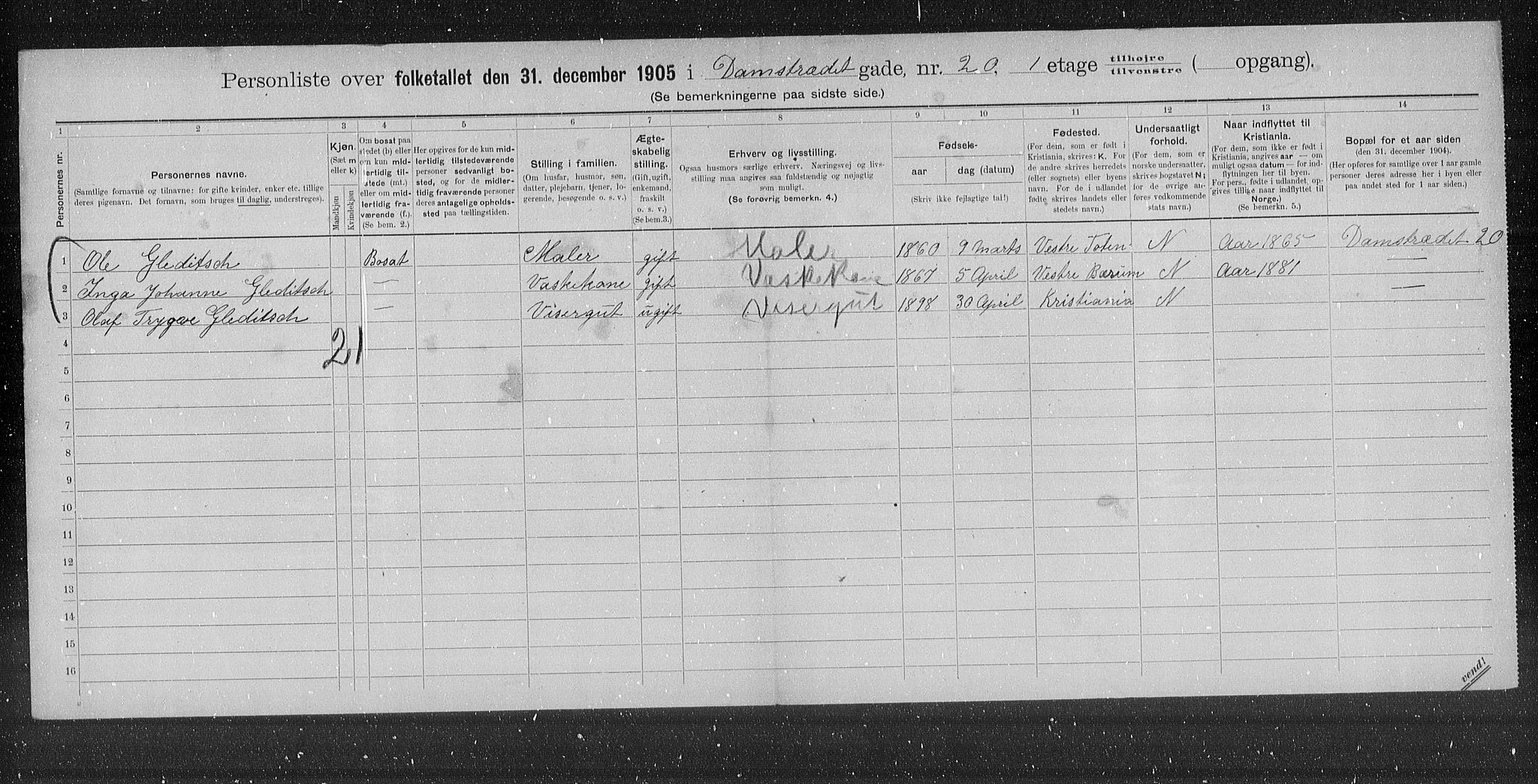 OBA, Municipal Census 1905 for Kristiania, 1905, p. 7569