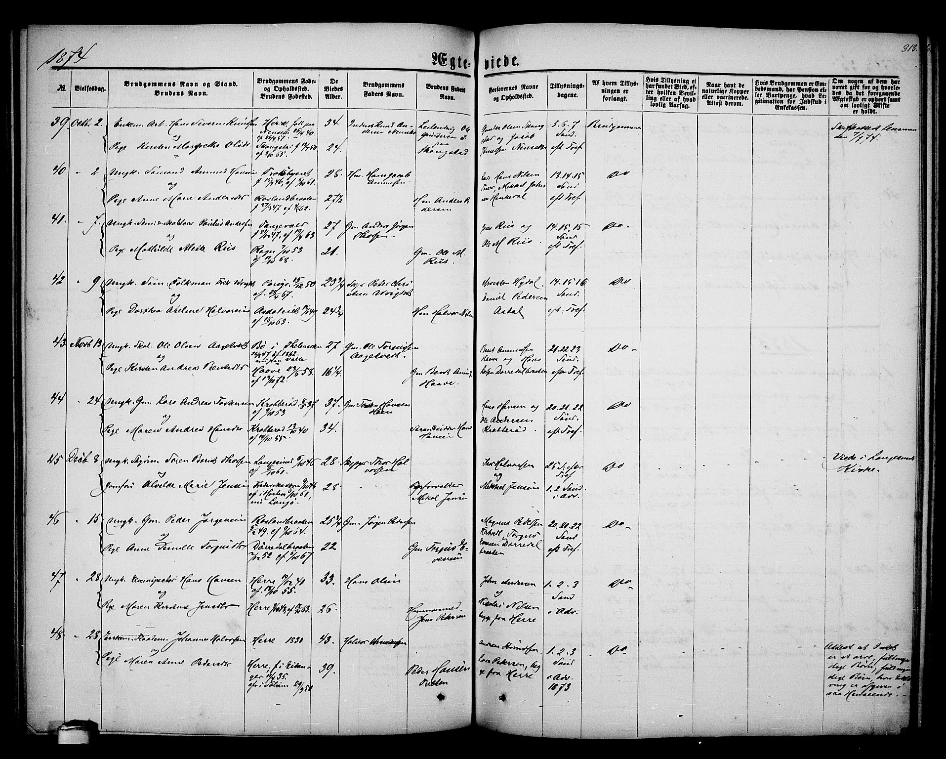 Bamble kirkebøker, AV/SAKO-A-253/G/Ga/L0006: Parish register (copy) no. I 6, 1860-1876, p. 313