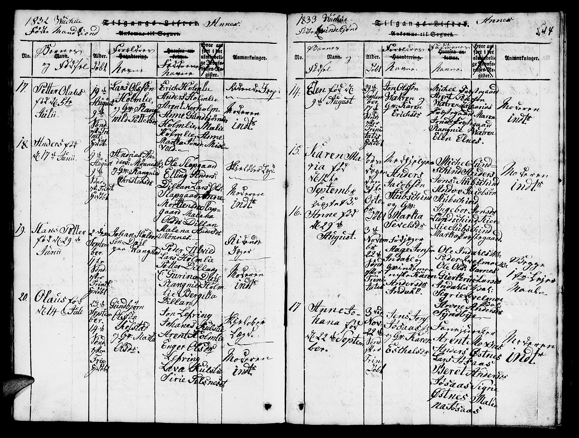 Ministerialprotokoller, klokkerbøker og fødselsregistre - Nord-Trøndelag, AV/SAT-A-1458/724/L0265: Parish register (copy) no. 724C01, 1816-1845, p. 244