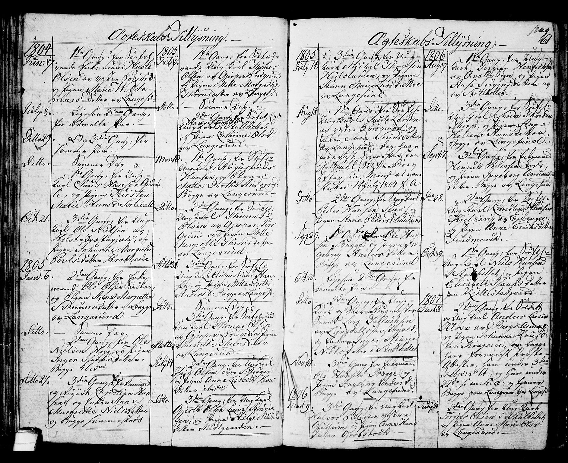 Langesund kirkebøker, SAKO/A-280/G/Ga/L0002: Parish register (copy) no. 2, 1801-1815, p. 61