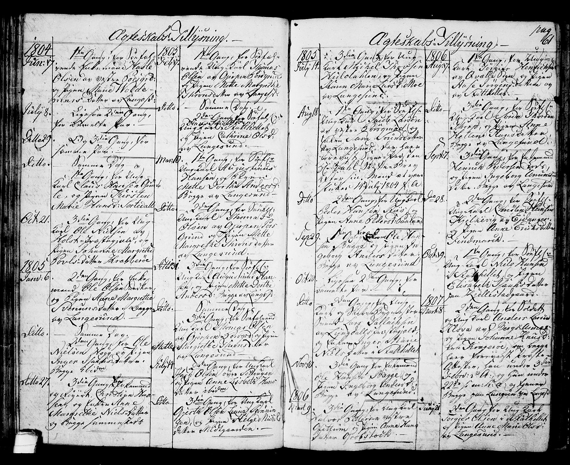 Langesund kirkebøker, AV/SAKO-A-280/G/Ga/L0002: Parish register (copy) no. 2, 1801-1815, p. 61