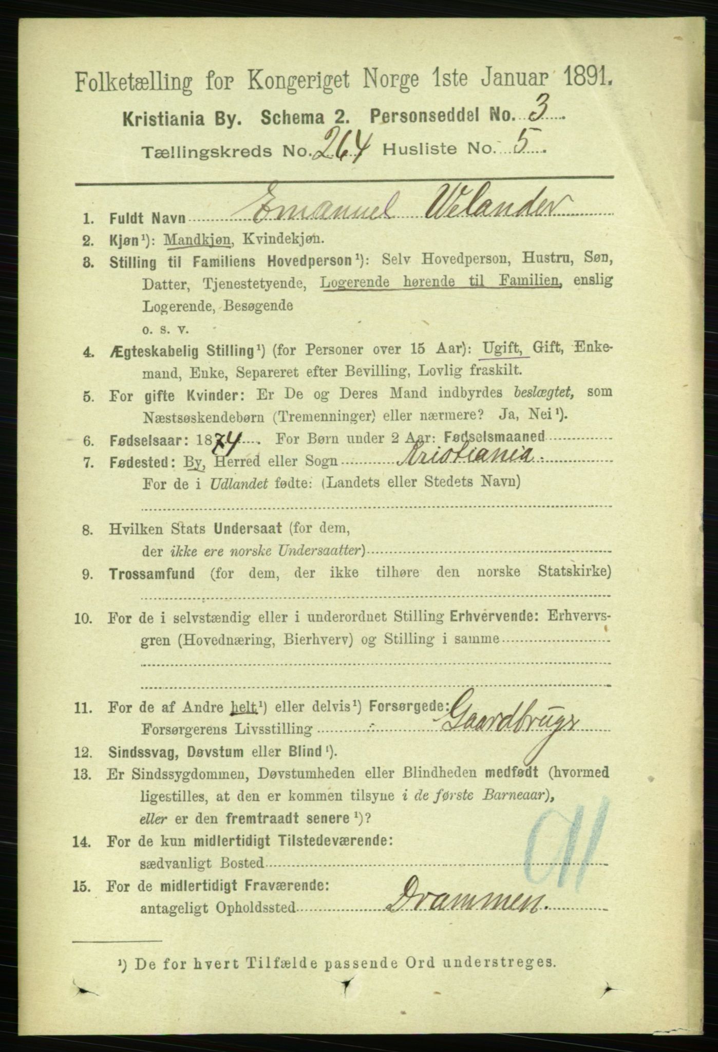 RA, 1891 census for 0301 Kristiania, 1891, p. 160526