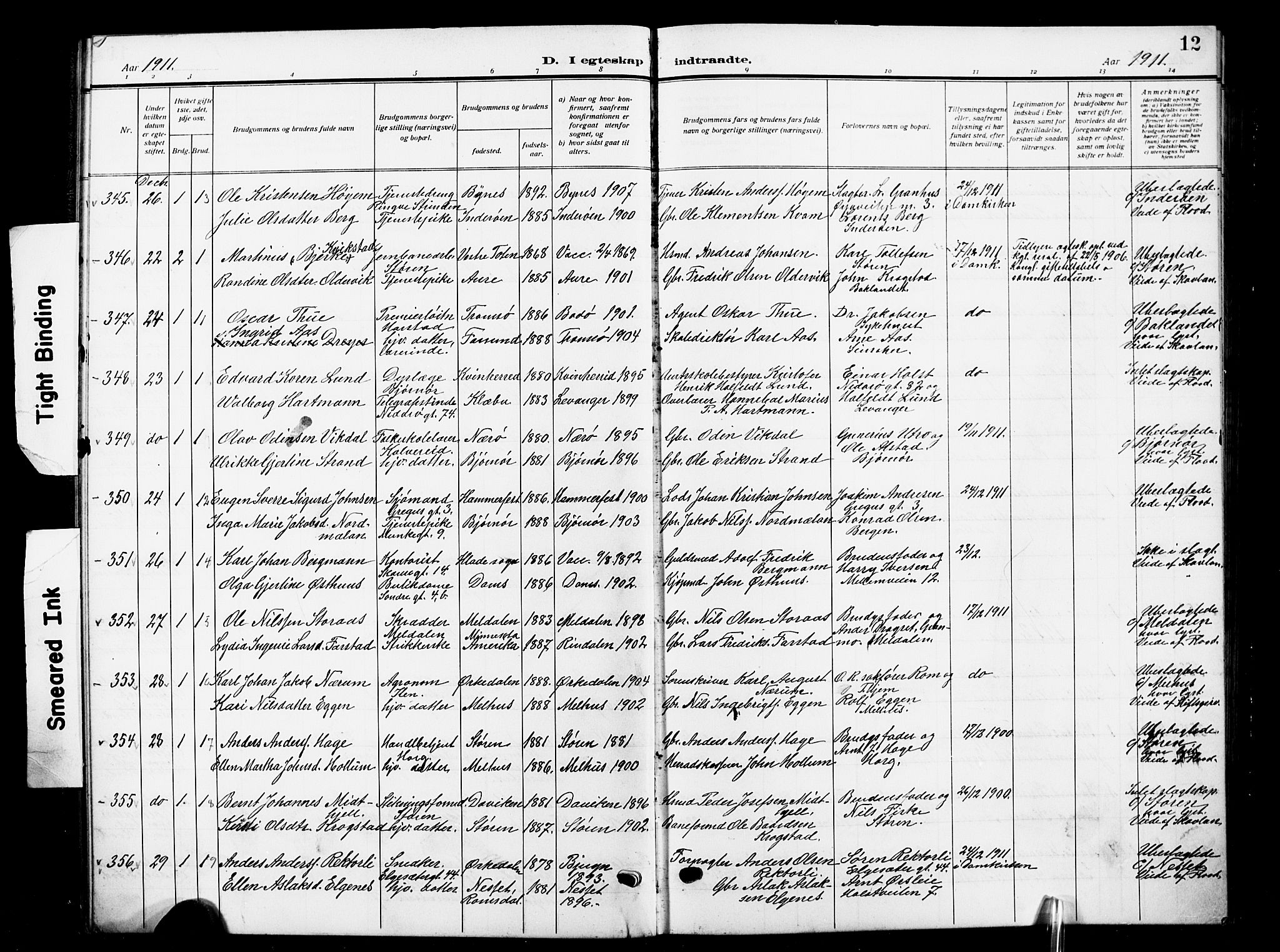 Ministerialprotokoller, klokkerbøker og fødselsregistre - Sør-Trøndelag, SAT/A-1456/601/L0097: Parish register (copy) no. 601C15, 1911-1921, p. 12