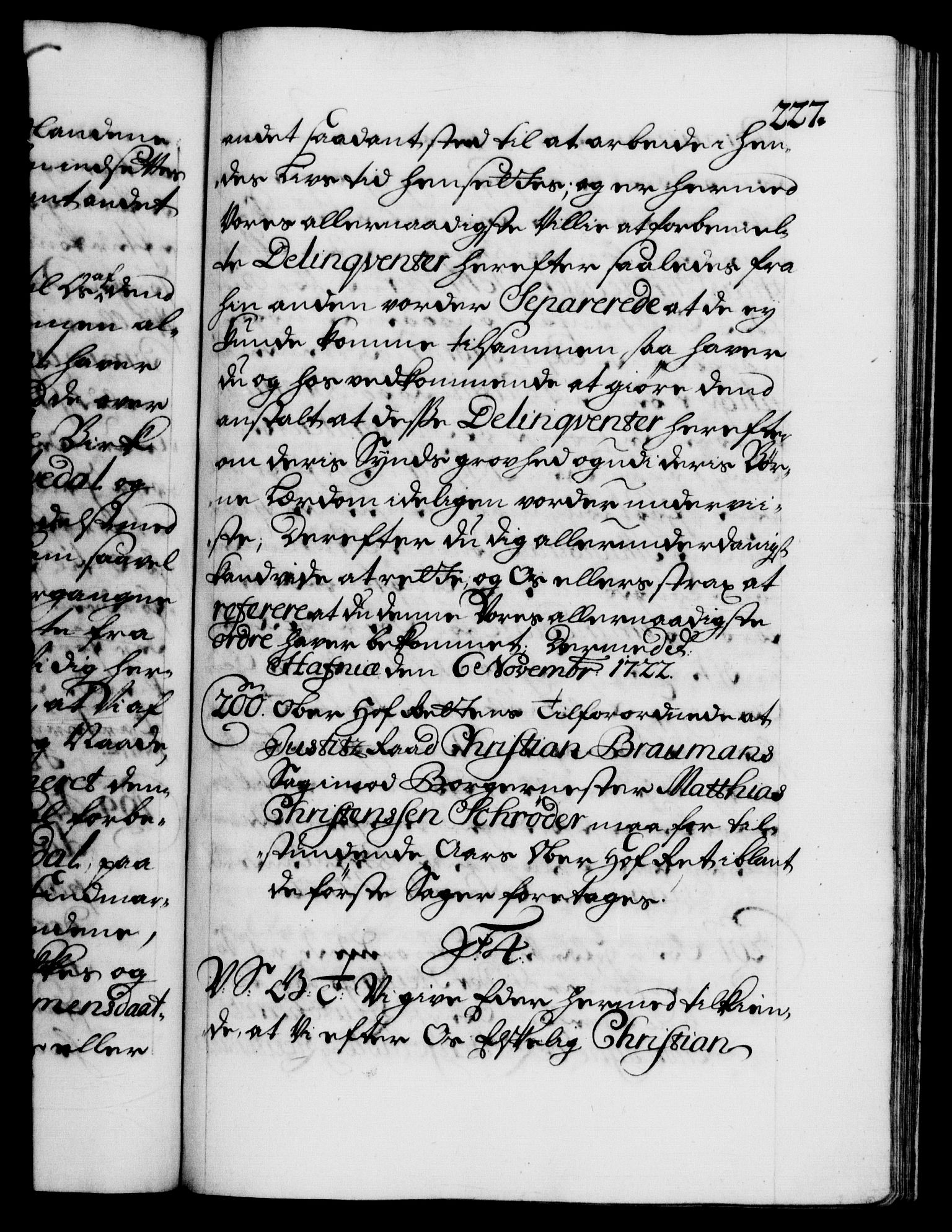 Danske Kanselli 1572-1799, AV/RA-EA-3023/F/Fc/Fca/Fcab/L0022: Norske tegnelser, 1722-1724, p. 227a