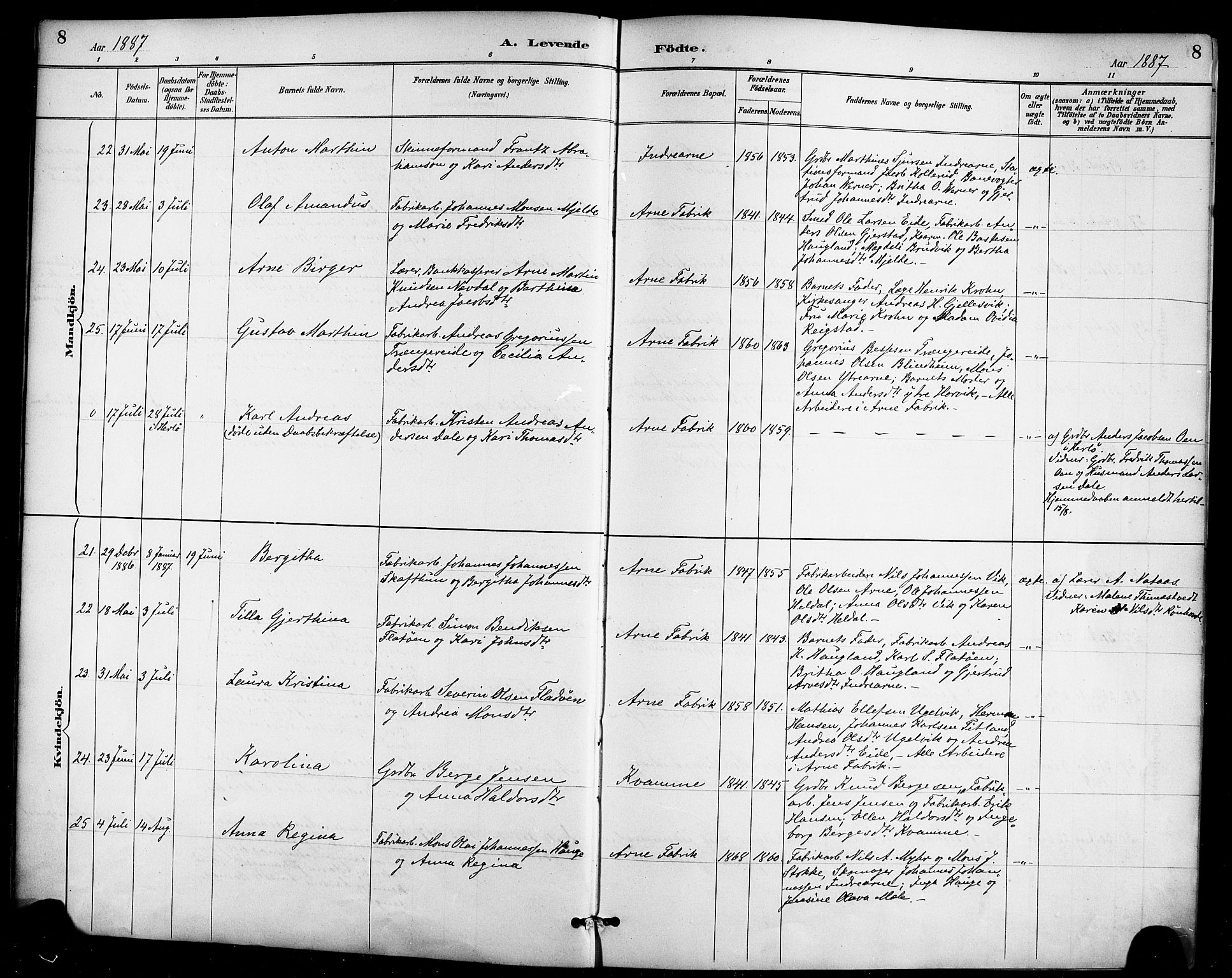 Haus sokneprestembete, AV/SAB-A-75601/H/Haa/Haad/L0001: Parish register (official) no. D 1, 1887-1898, p. 8