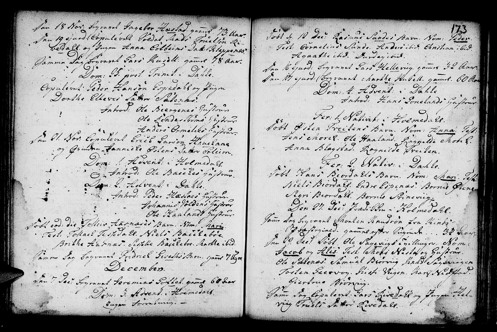 Fjaler sokneprestembete, SAB/A-79801/H/Haa/Haaa/L0001: Parish register (official) no. A 1, 1755-1778, p. 173