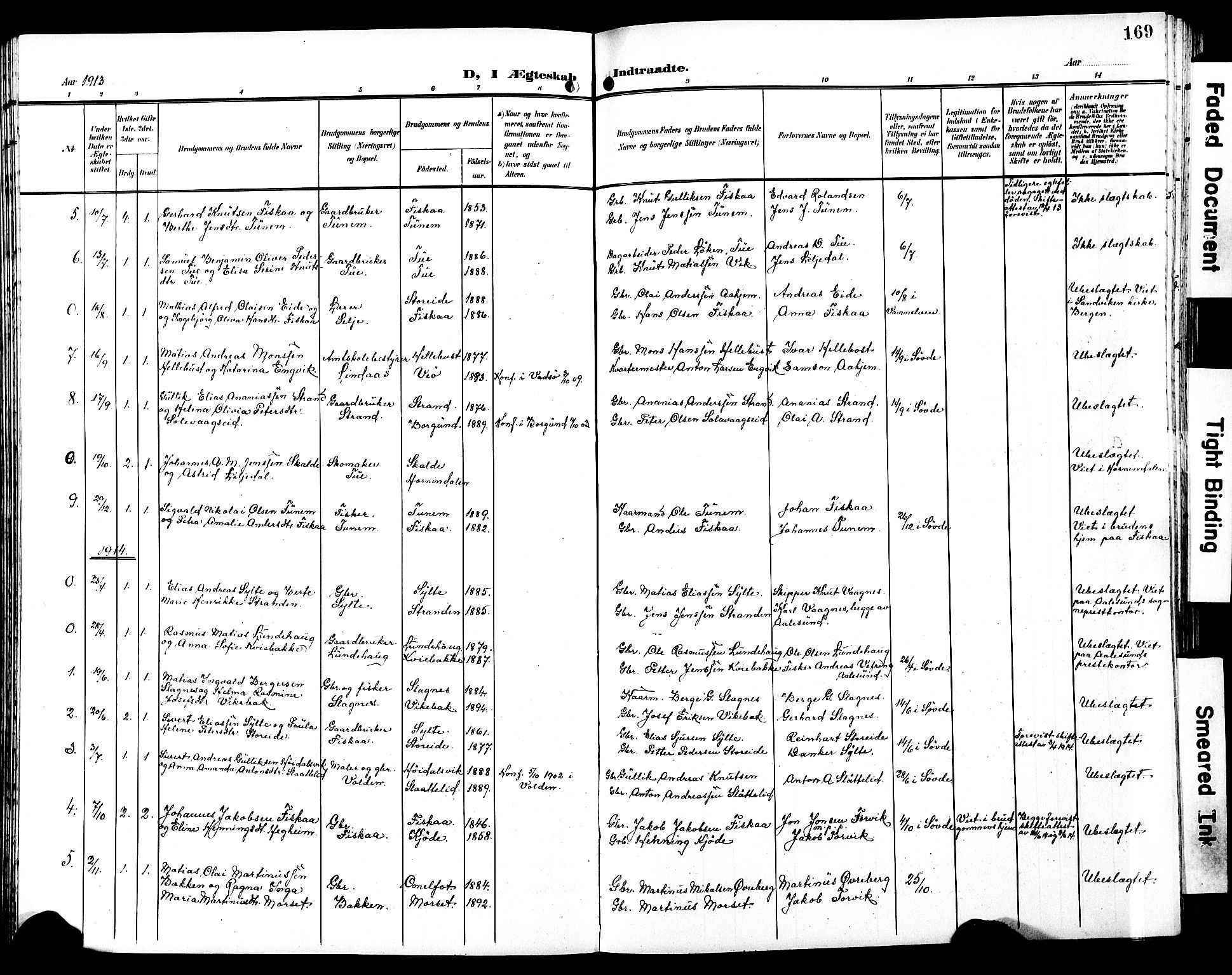 Ministerialprotokoller, klokkerbøker og fødselsregistre - Møre og Romsdal, SAT/A-1454/501/L0018: Parish register (copy) no. 501C04, 1902-1930, p. 169