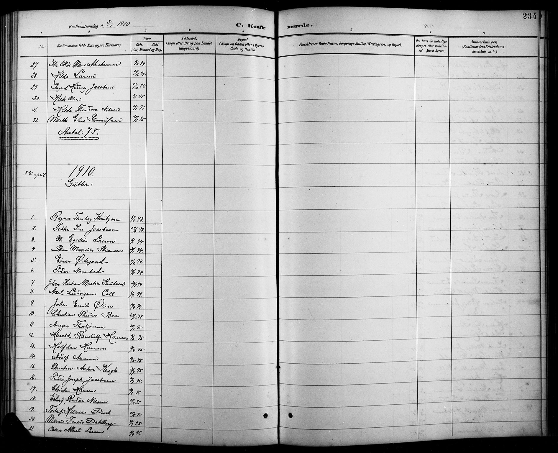 Arendal sokneprestkontor, Trefoldighet, SAK/1111-0040/F/Fb/L0006: Parish register (copy) no. B 6, 1889-1916, p. 234