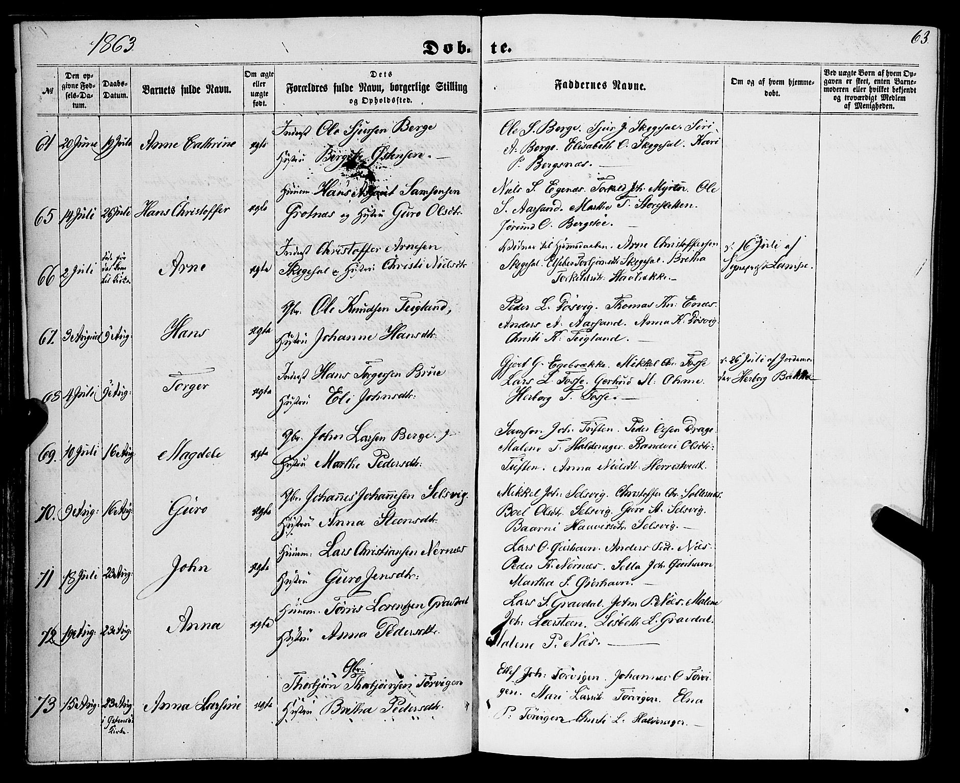 Strandebarm sokneprestembete, AV/SAB-A-78401/H/Haa: Parish register (official) no. A 8, 1858-1872, p. 63