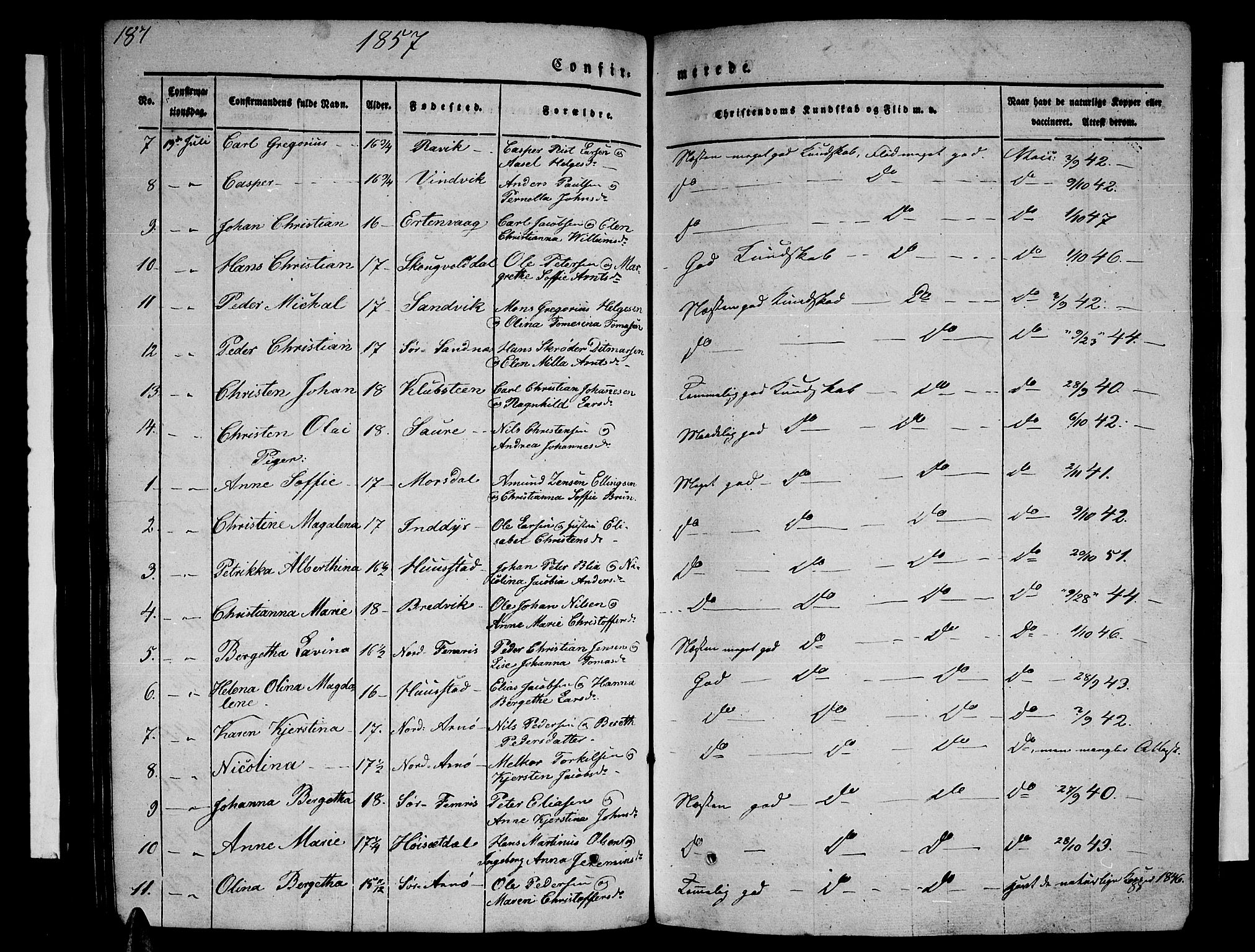 Ministerialprotokoller, klokkerbøker og fødselsregistre - Nordland, SAT/A-1459/805/L0106: Parish register (copy) no. 805C02, 1841-1861, p. 187