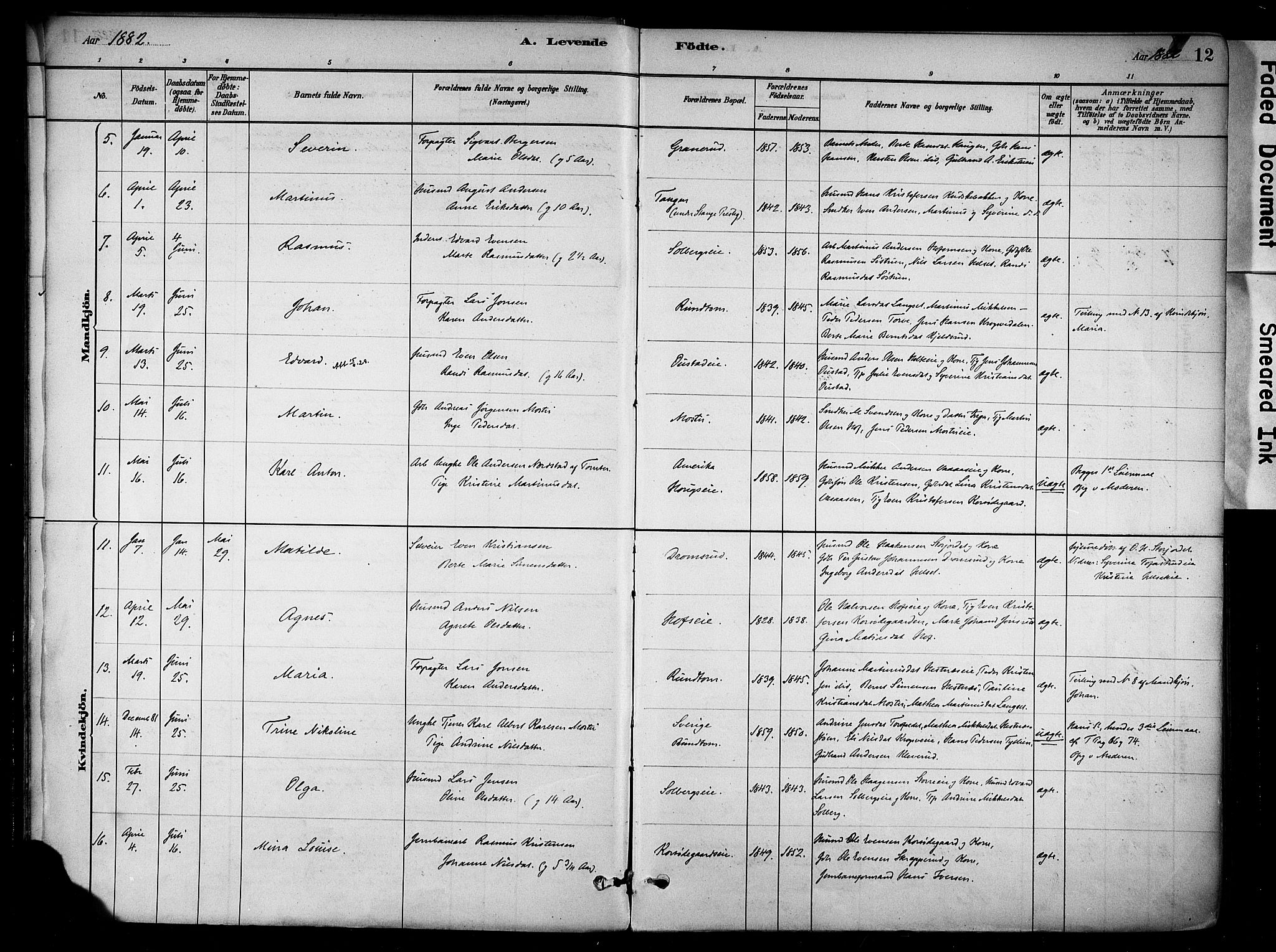 Stange prestekontor, AV/SAH-PREST-002/K/L0018: Parish register (official) no. 18, 1880-1896, p. 12