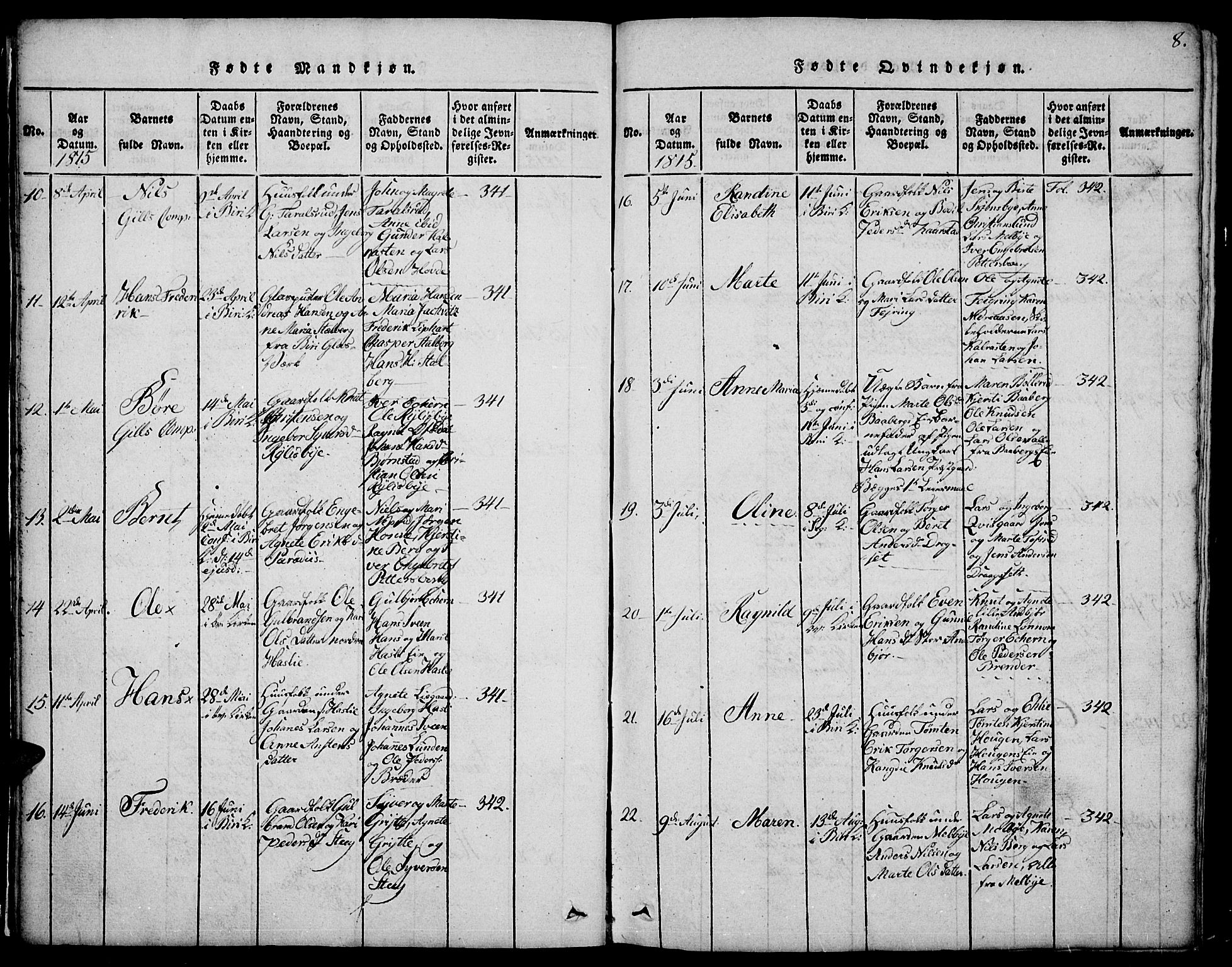 Biri prestekontor, AV/SAH-PREST-096/H/Ha/Hab/L0001: Parish register (copy) no. 1, 1814-1828, p. 8