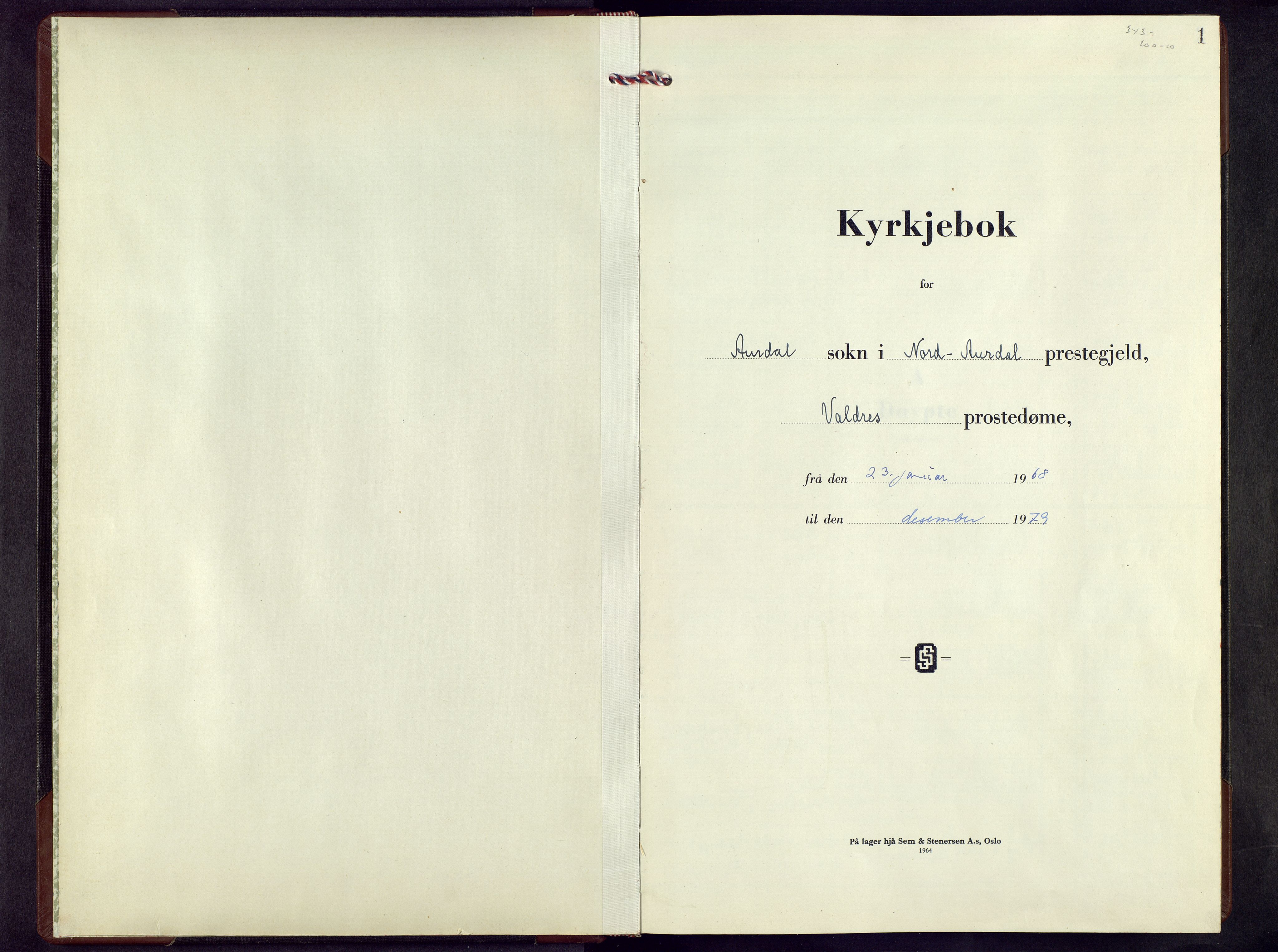 Nord-Aurdal prestekontor, SAH/PREST-132/H/Ha/Hab/L0022: Parish register (copy) no. 22, 1968-1979, p. 1