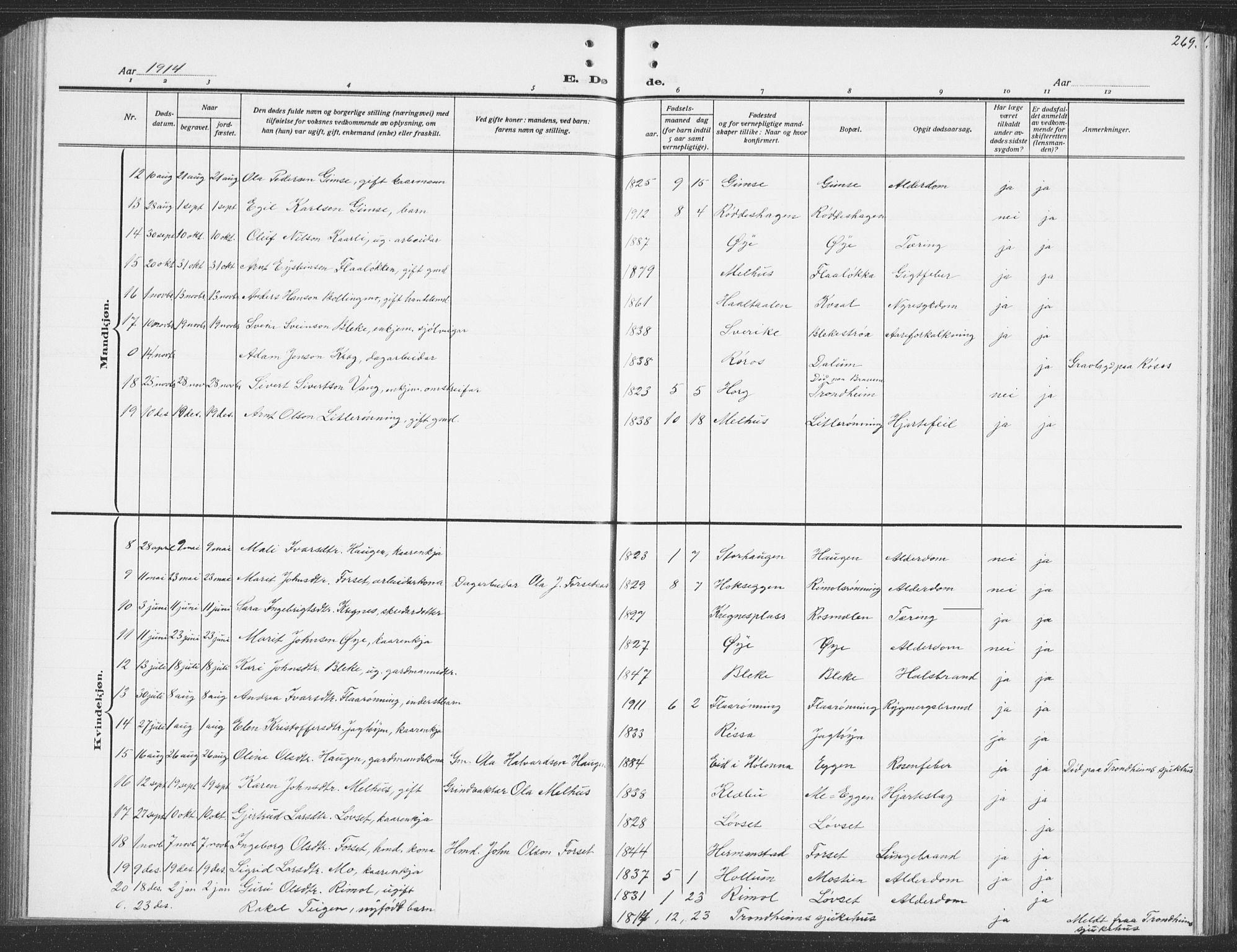 Ministerialprotokoller, klokkerbøker og fødselsregistre - Sør-Trøndelag, AV/SAT-A-1456/691/L1095: Parish register (copy) no. 691C06, 1912-1933, p. 269