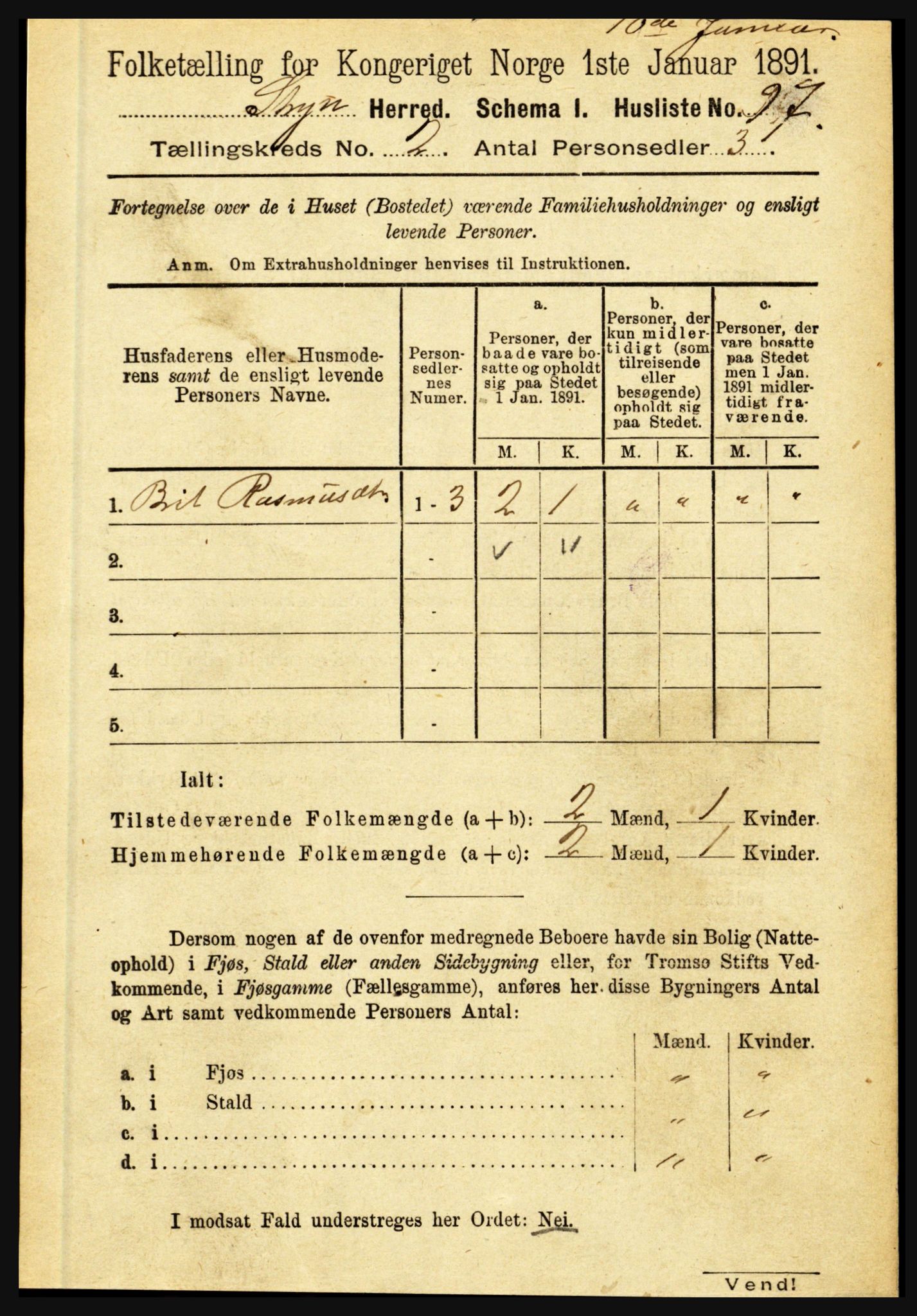 RA, 1891 census for 1448 Stryn, 1891, p. 337