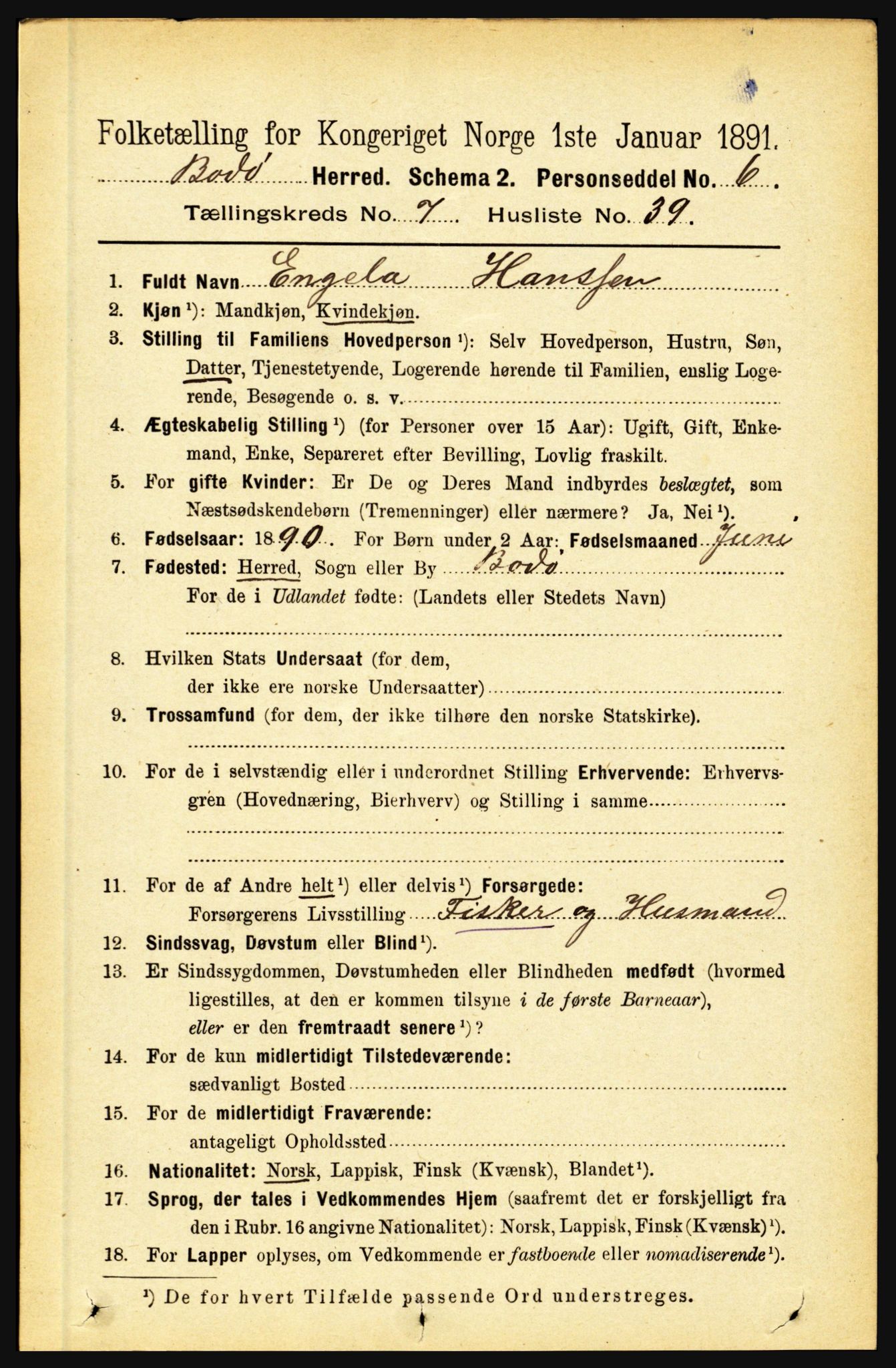 RA, 1891 census for 1843 Bodø, 1891, p. 4881
