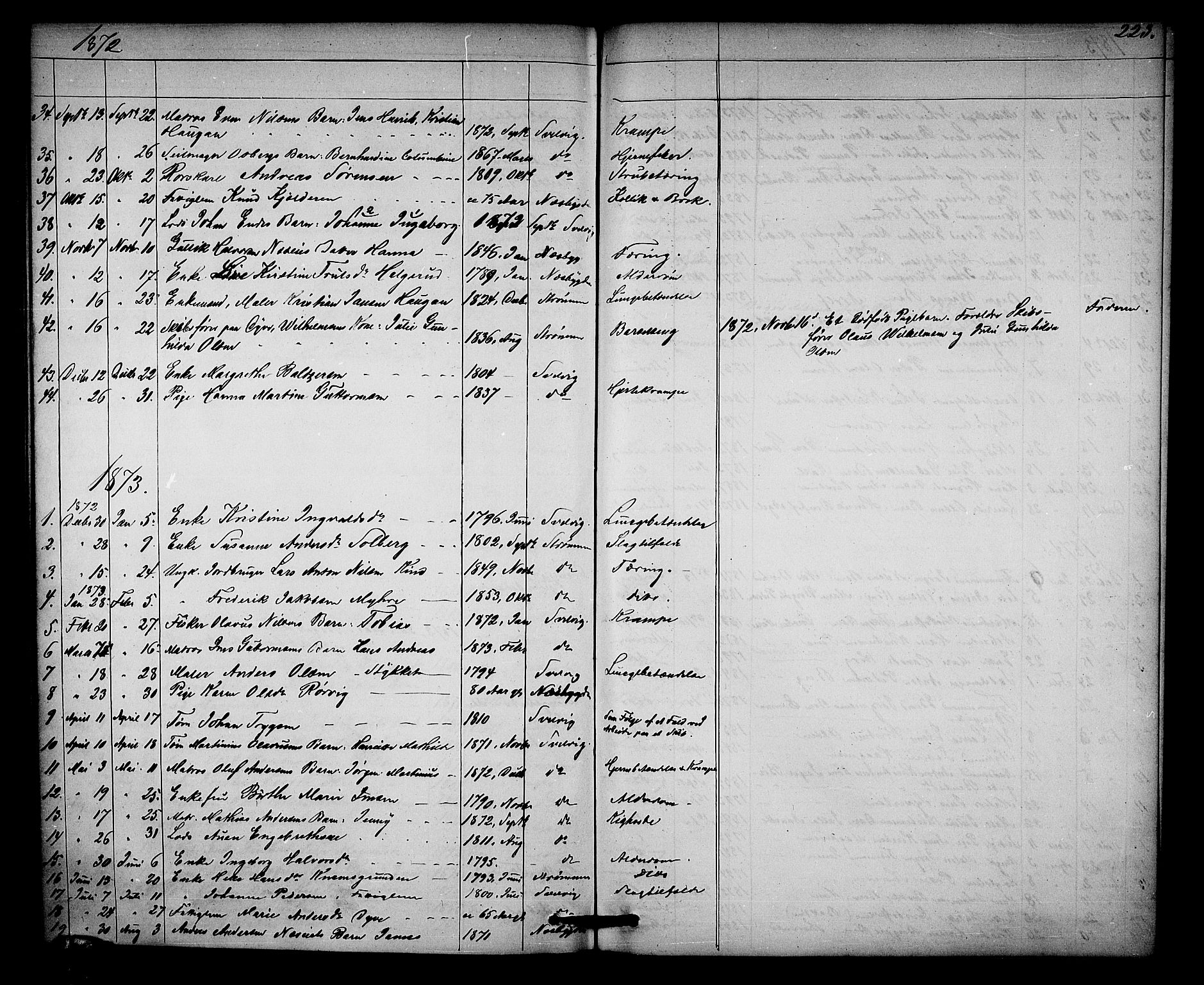 Strømm kirkebøker, AV/SAKO-A-322/G/Ga/L0001: Parish register (copy) no. I 1, 1861-1885, p. 223