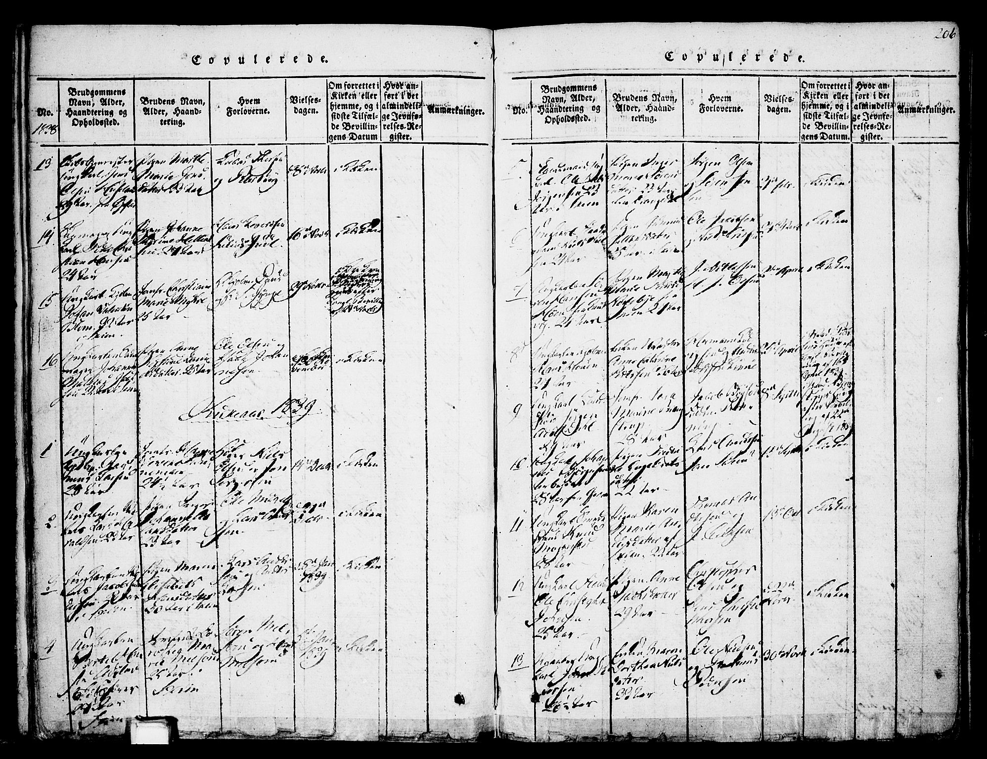 Skien kirkebøker, SAKO/A-302/F/Fa/L0005: Parish register (official) no. 5, 1814-1843, p. 206