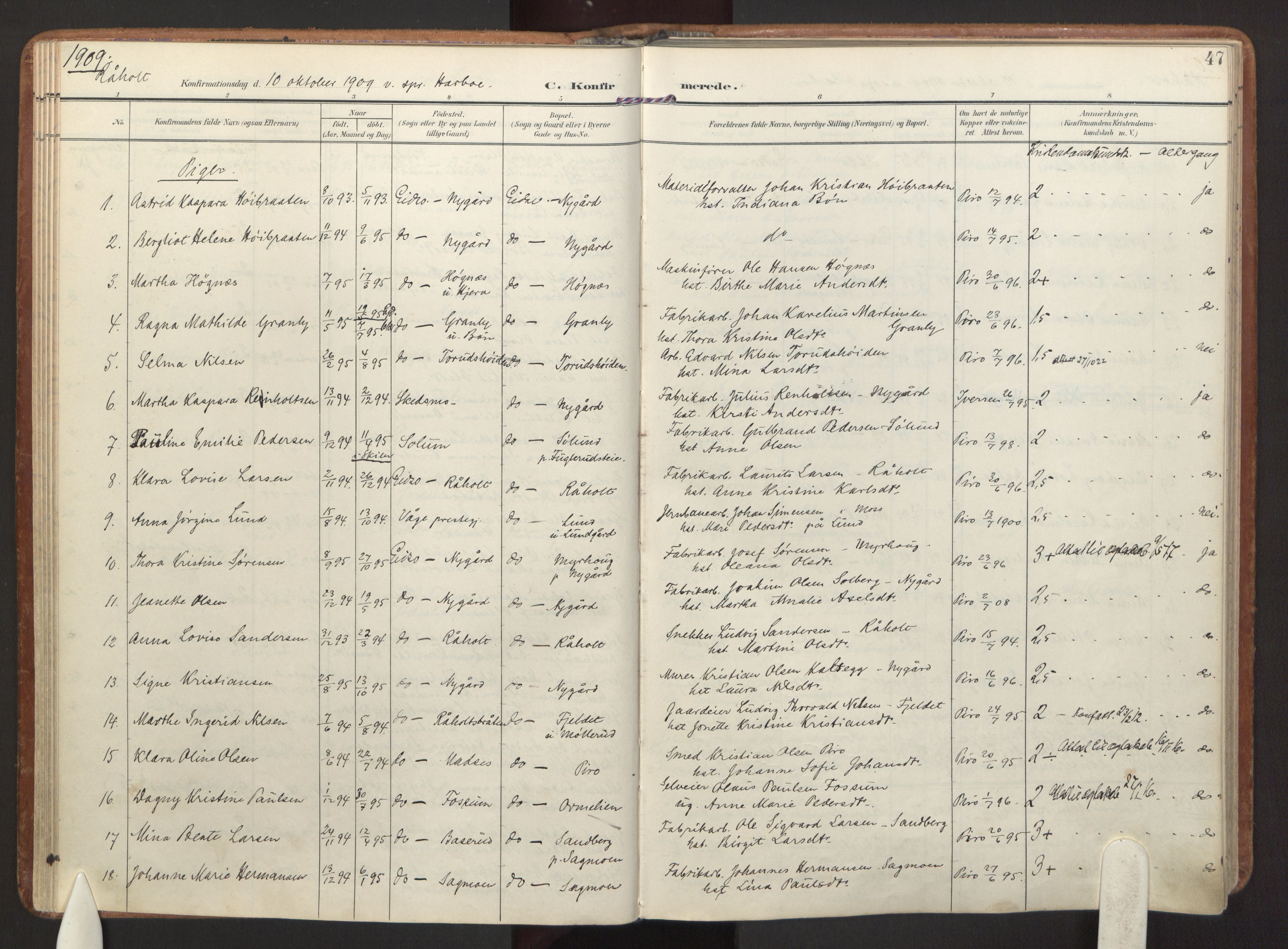 Eidsvoll prestekontor Kirkebøker, SAO/A-10888/F/Fa: Parish register (official) no. I 7, 1905-1920, p. 47