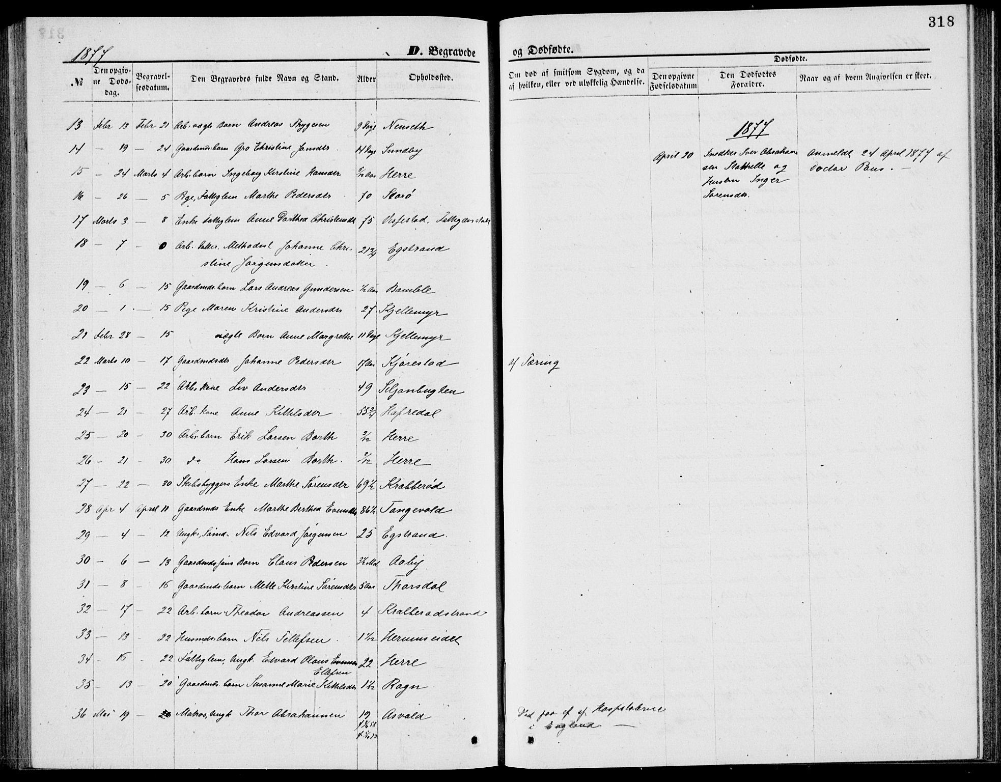 Bamble kirkebøker, AV/SAKO-A-253/G/Ga/L0007: Parish register (copy) no. I 7, 1876-1877, p. 318