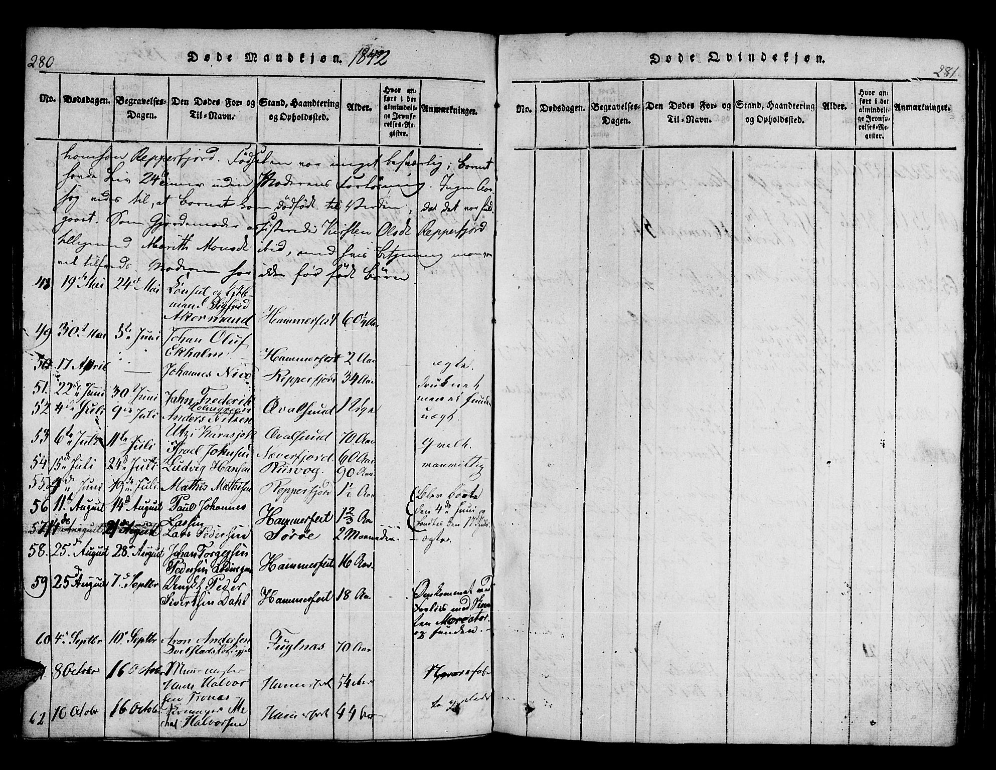 Hammerfest sokneprestkontor, AV/SATØ-S-1347/H/Ha/L0003.kirke: Parish register (official) no. 3, 1821-1842, p. 280-281