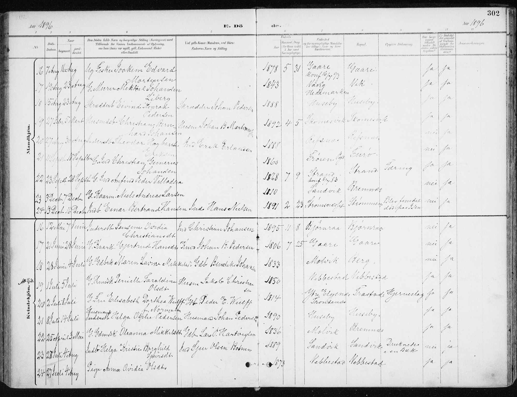 Kvæfjord sokneprestkontor, SATØ/S-1323/G/Ga/Gaa/L0006kirke: Parish register (official) no. 6, 1895-1914, p. 302
