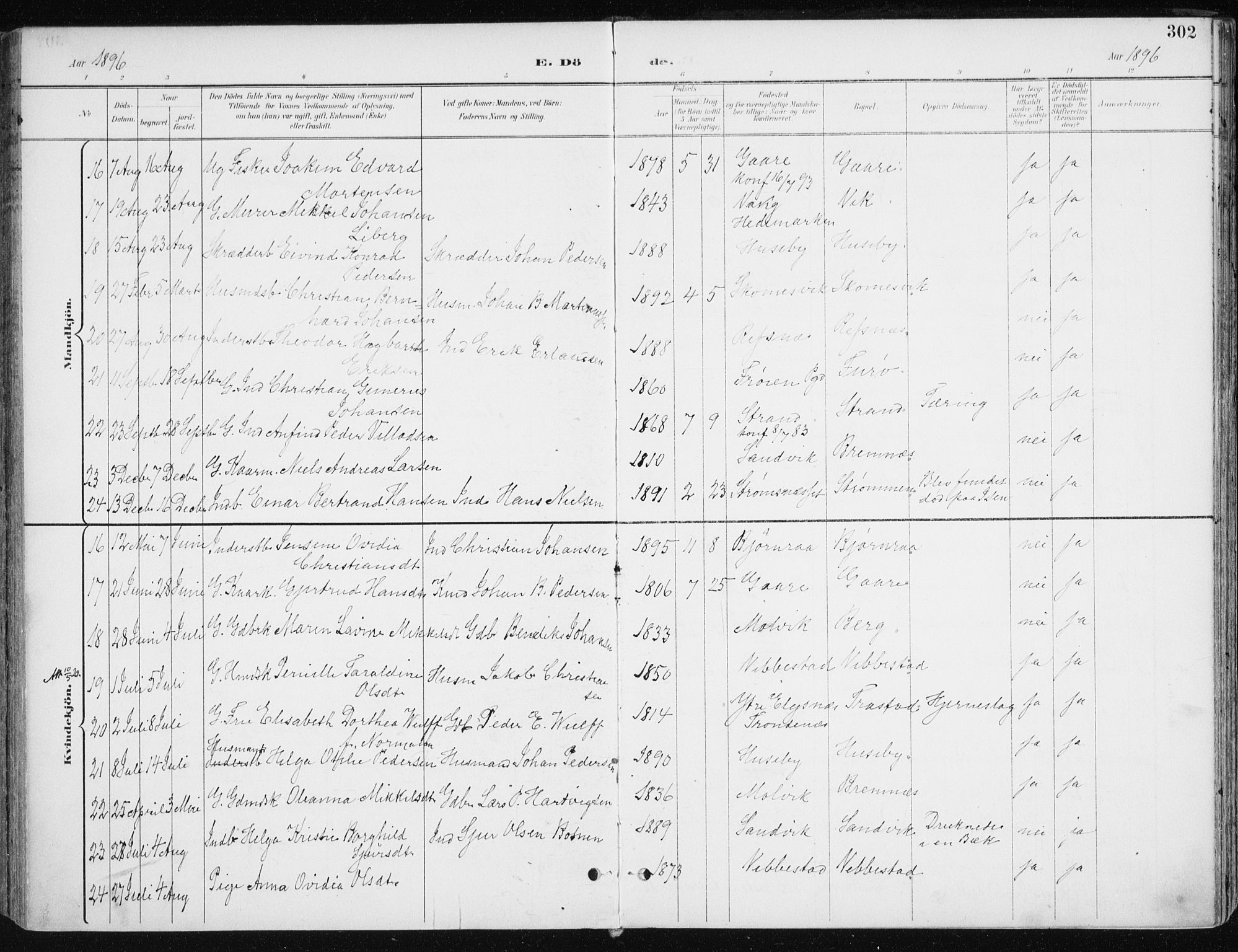 Kvæfjord sokneprestkontor, AV/SATØ-S-1323/G/Ga/Gaa/L0006kirke: Parish register (official) no. 6, 1895-1914, p. 302