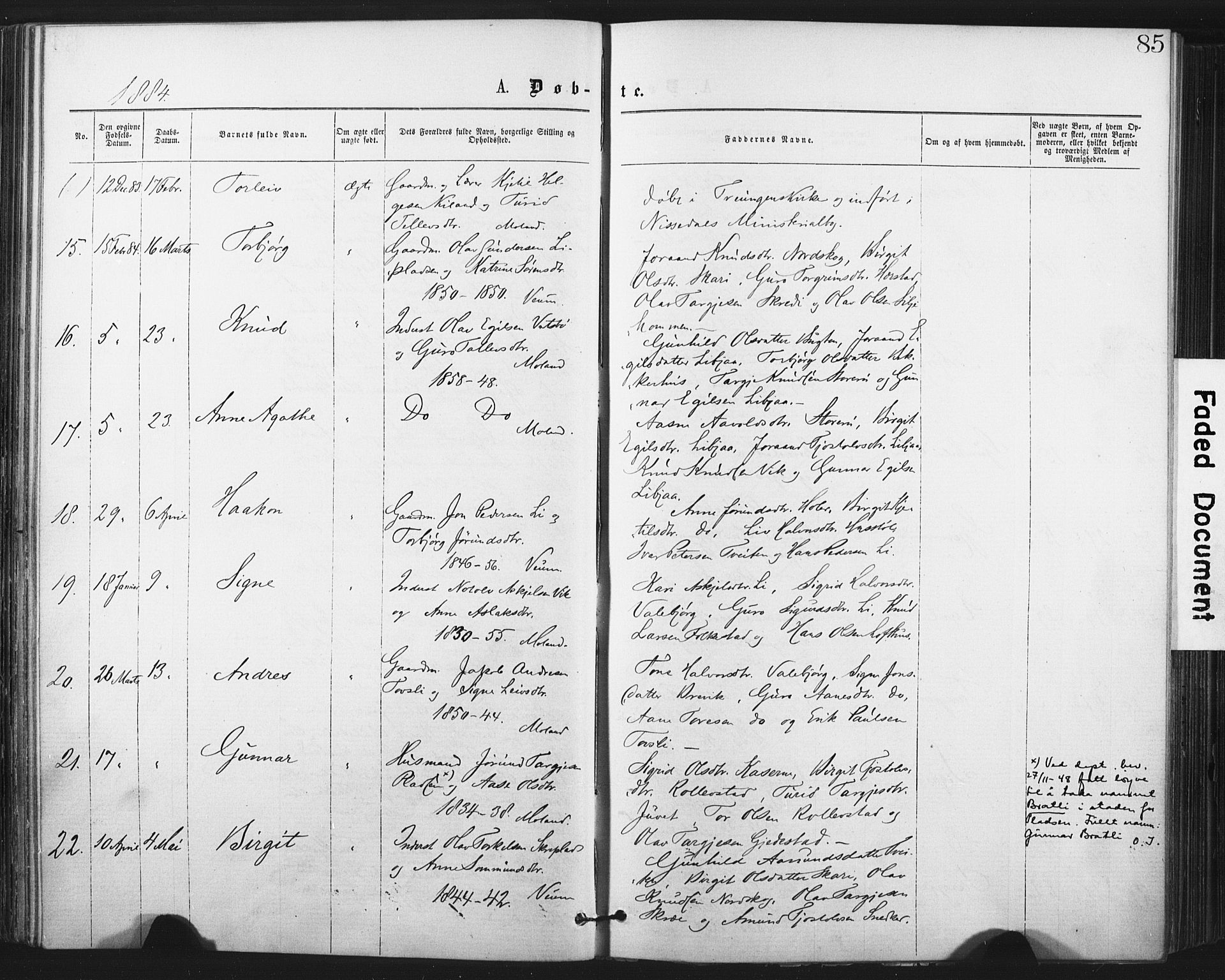 Fyresdal kirkebøker, SAKO/A-263/F/Fa/L0006: Parish register (official) no. I 6, 1872-1886, p. 85