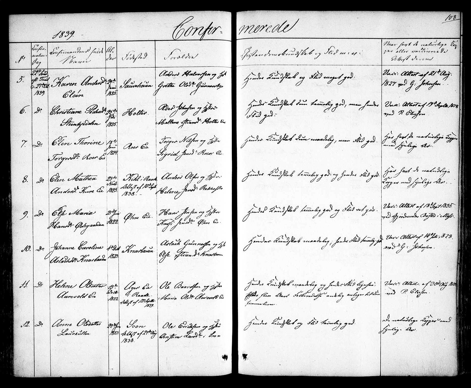 Rygge prestekontor Kirkebøker, SAO/A-10084b/F/Fa/L0004: Parish register (official) no. 4, 1836-1851, p. 108