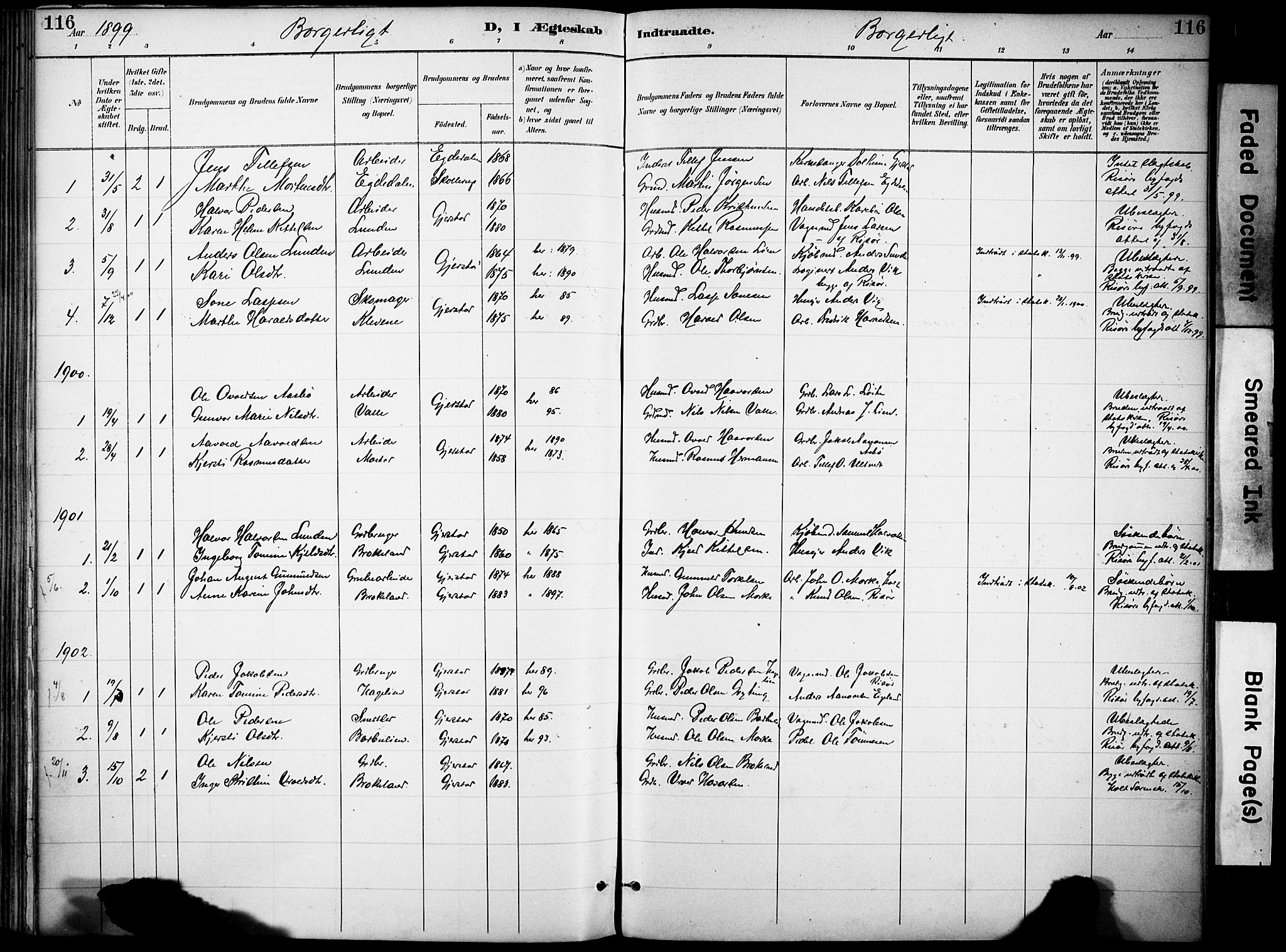 Gjerstad sokneprestkontor, SAK/1111-0014/F/Fa/Faa/L0010: Parish register (official) no. A 10, 1891-1902, p. 116