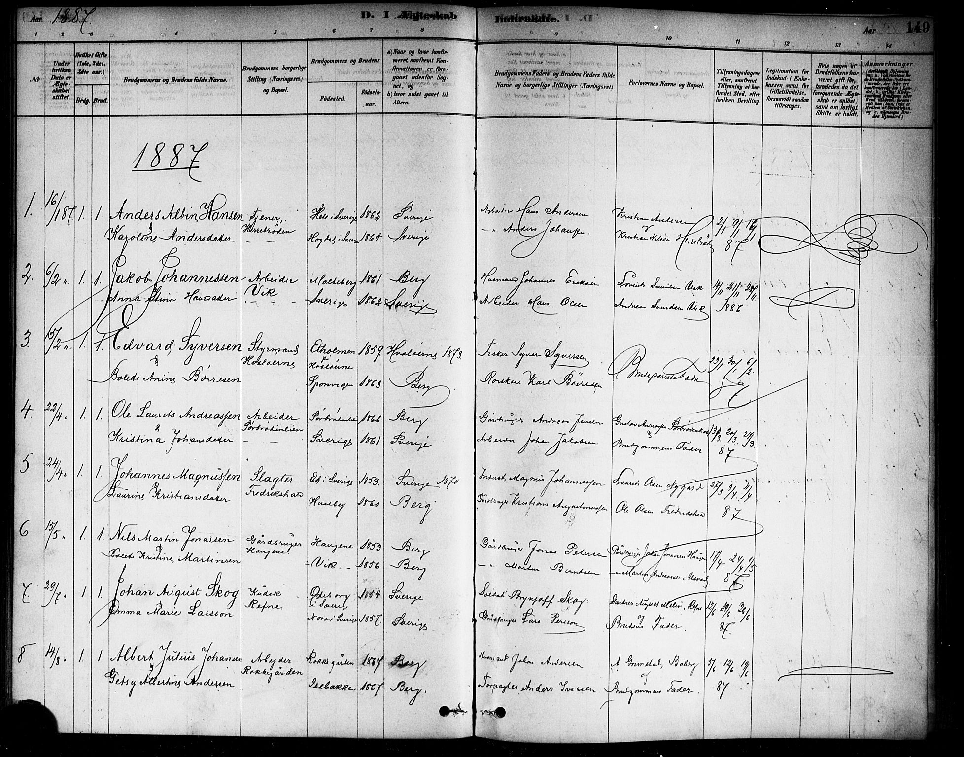 Berg prestekontor Kirkebøker, SAO/A-10902/F/Fa/L0006: Parish register (official) no. I 6, 1878-1887, p. 149