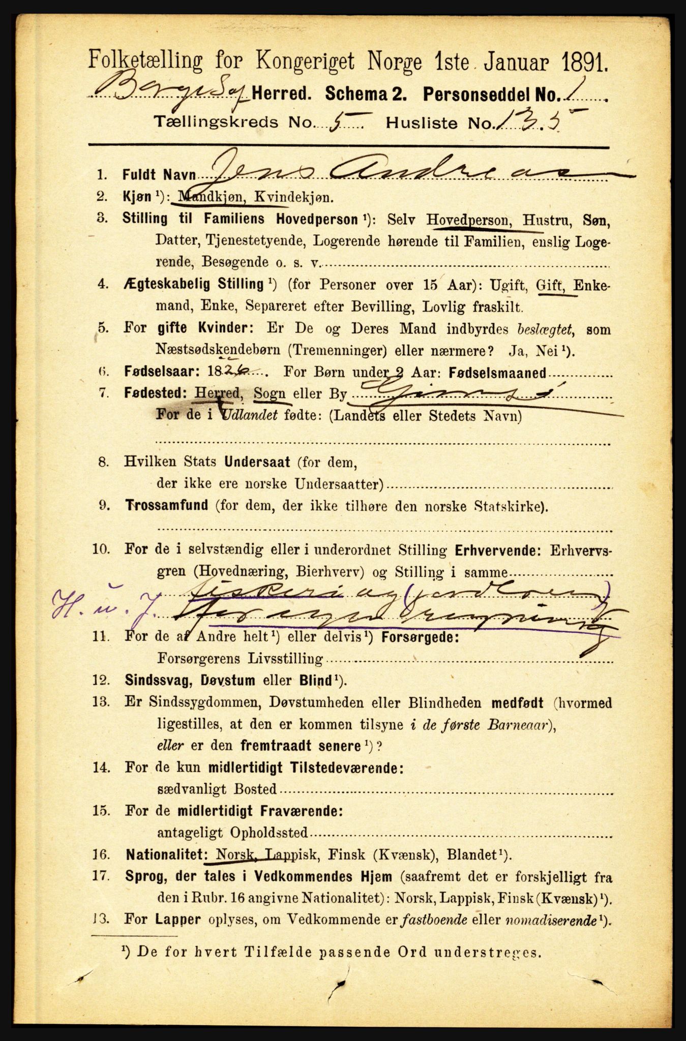 RA, 1891 census for 1862 Borge, 1891, p. 3866