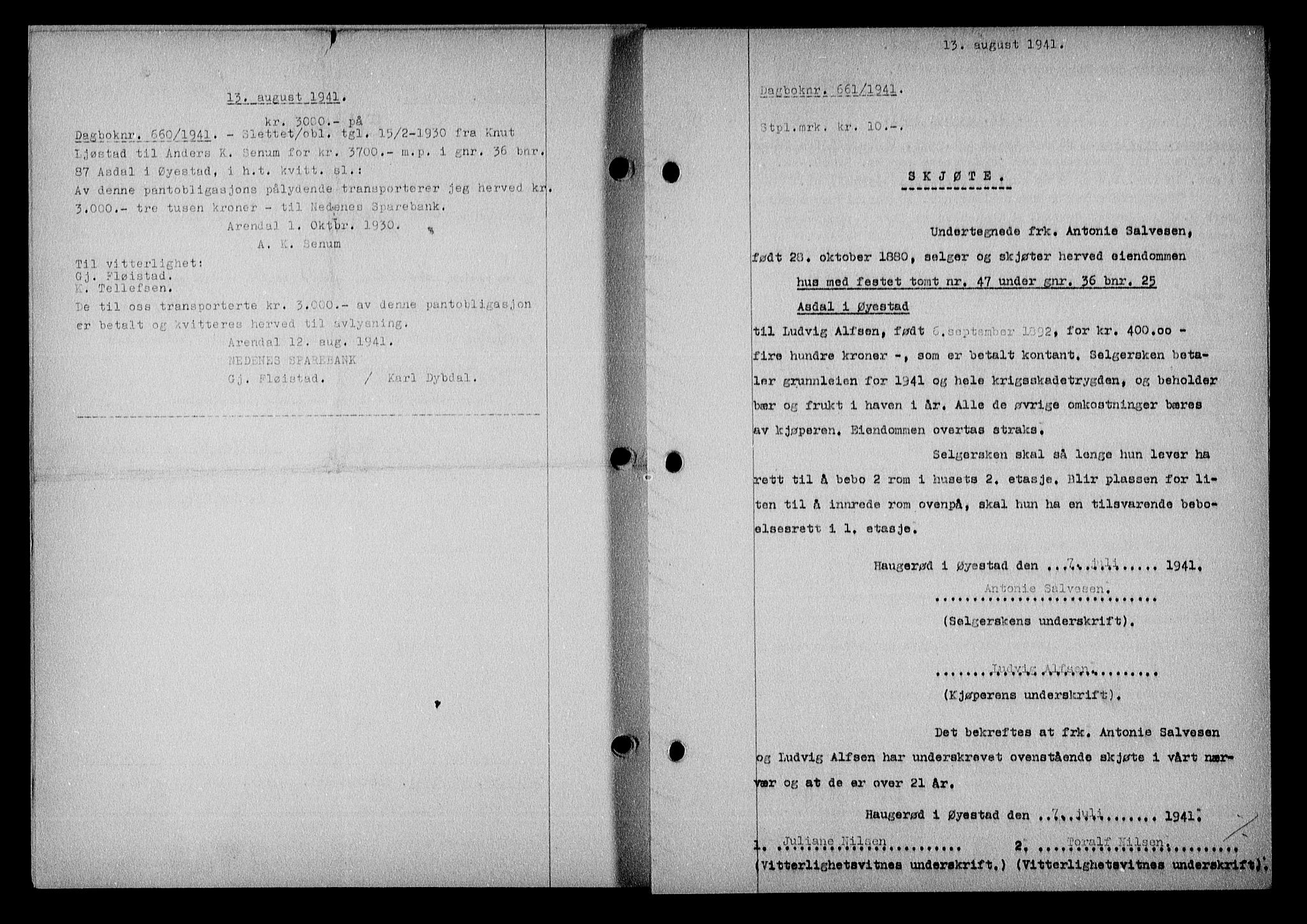 Nedenes sorenskriveri, SAK/1221-0006/G/Gb/Gba/L0048: Mortgage book no. A-II, 1940-1941, Diary no: : 661/1941