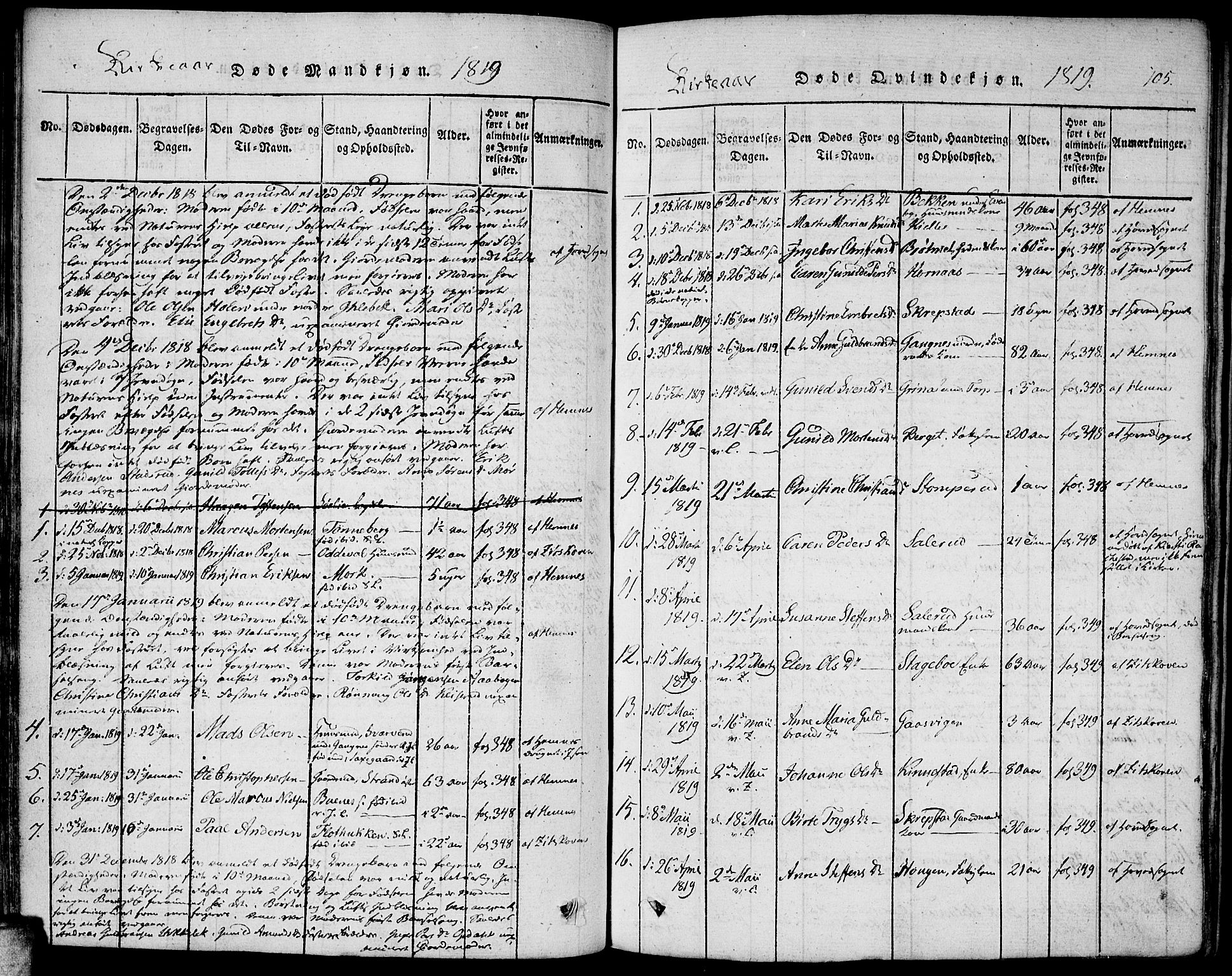 Høland prestekontor Kirkebøker, SAO/A-10346a/F/Fa/L0007: Parish register (official) no. I 7, 1814-1827, p. 105