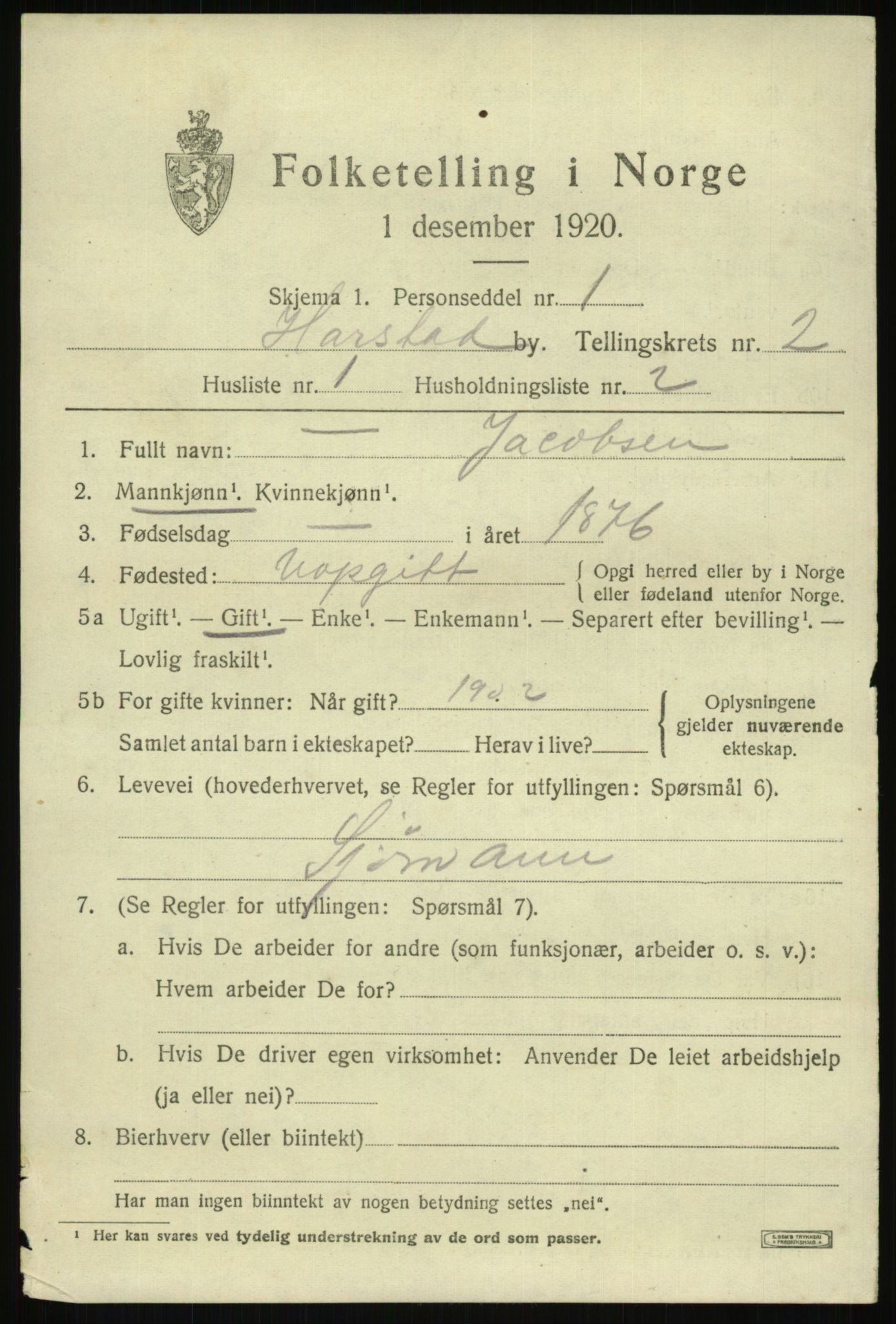 SATØ, 1920 census for Harstad, 1920, p. 2952