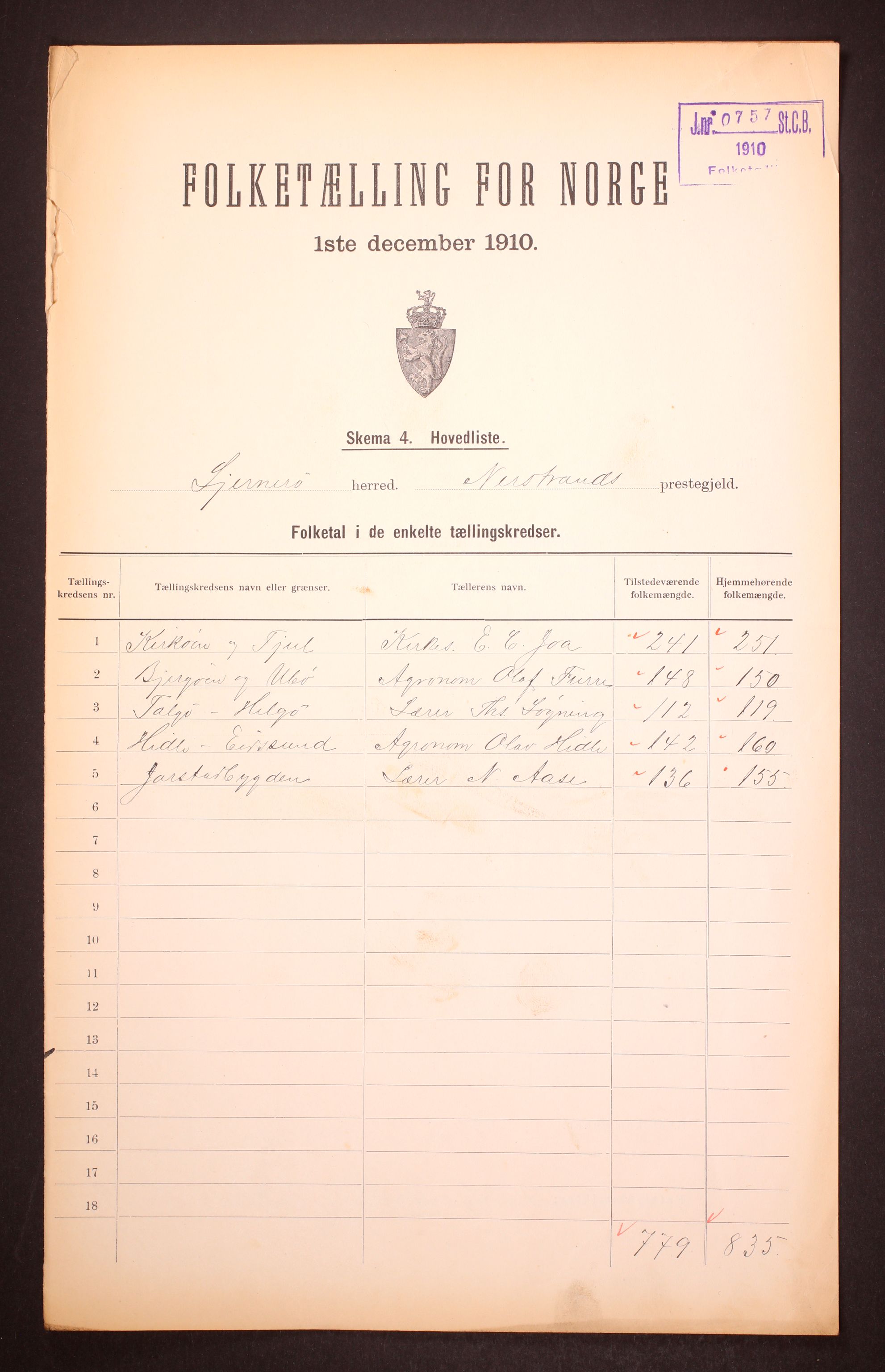 RA, 1910 census for Sjernarøy, 1910, p. 2