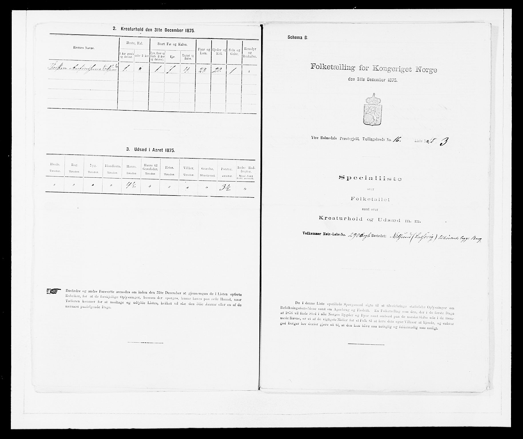 SAB, 1875 census for 1429P Ytre Holmedal, 1875, p. 1085