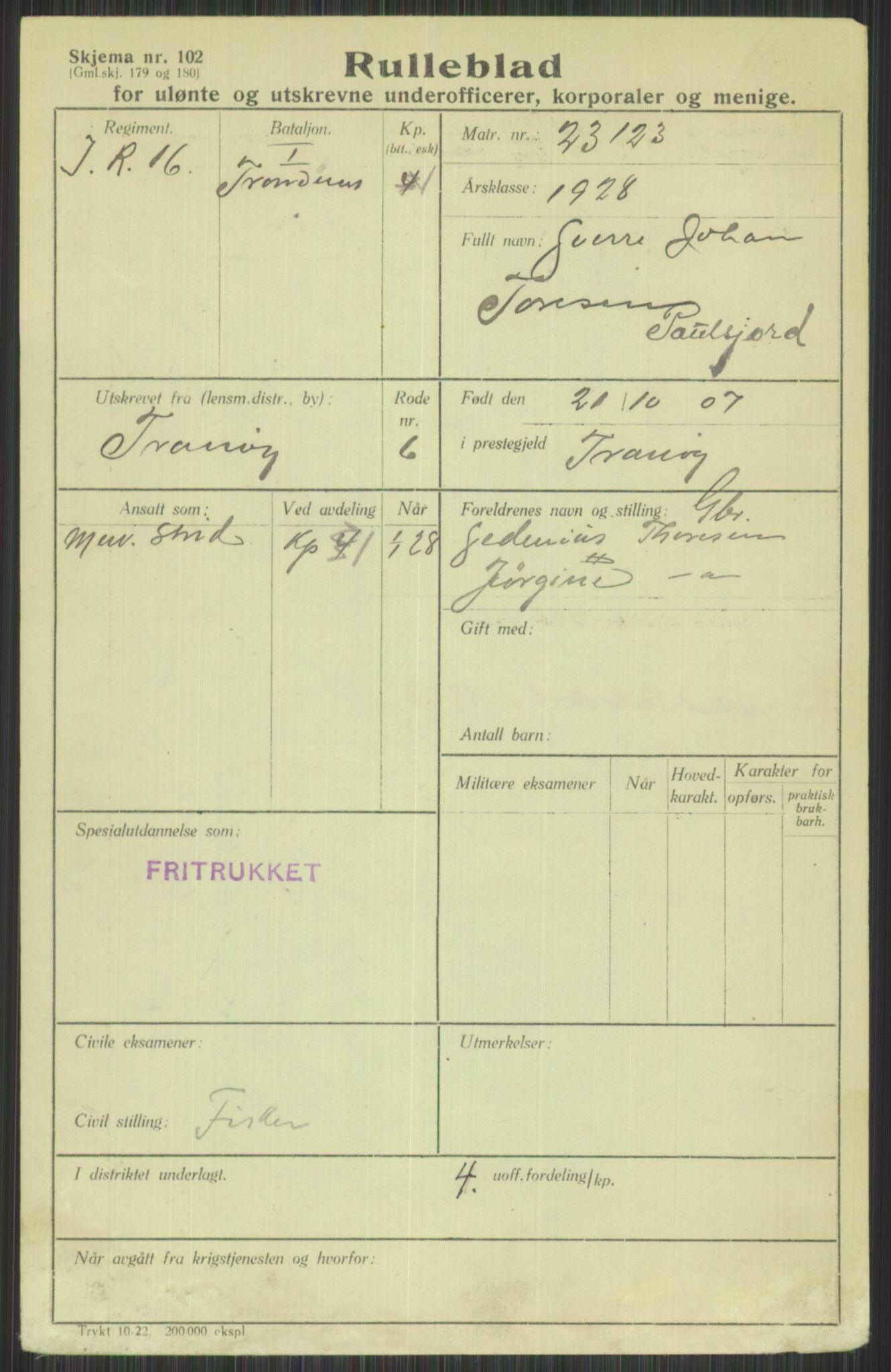 Forsvaret, Troms infanteriregiment nr. 16, AV/RA-RAFA-3146/P/Pa/L0013/0003: Rulleblad / Rulleblad for regimentets menige mannskaper, årsklasse 1928, 1928, p. 613