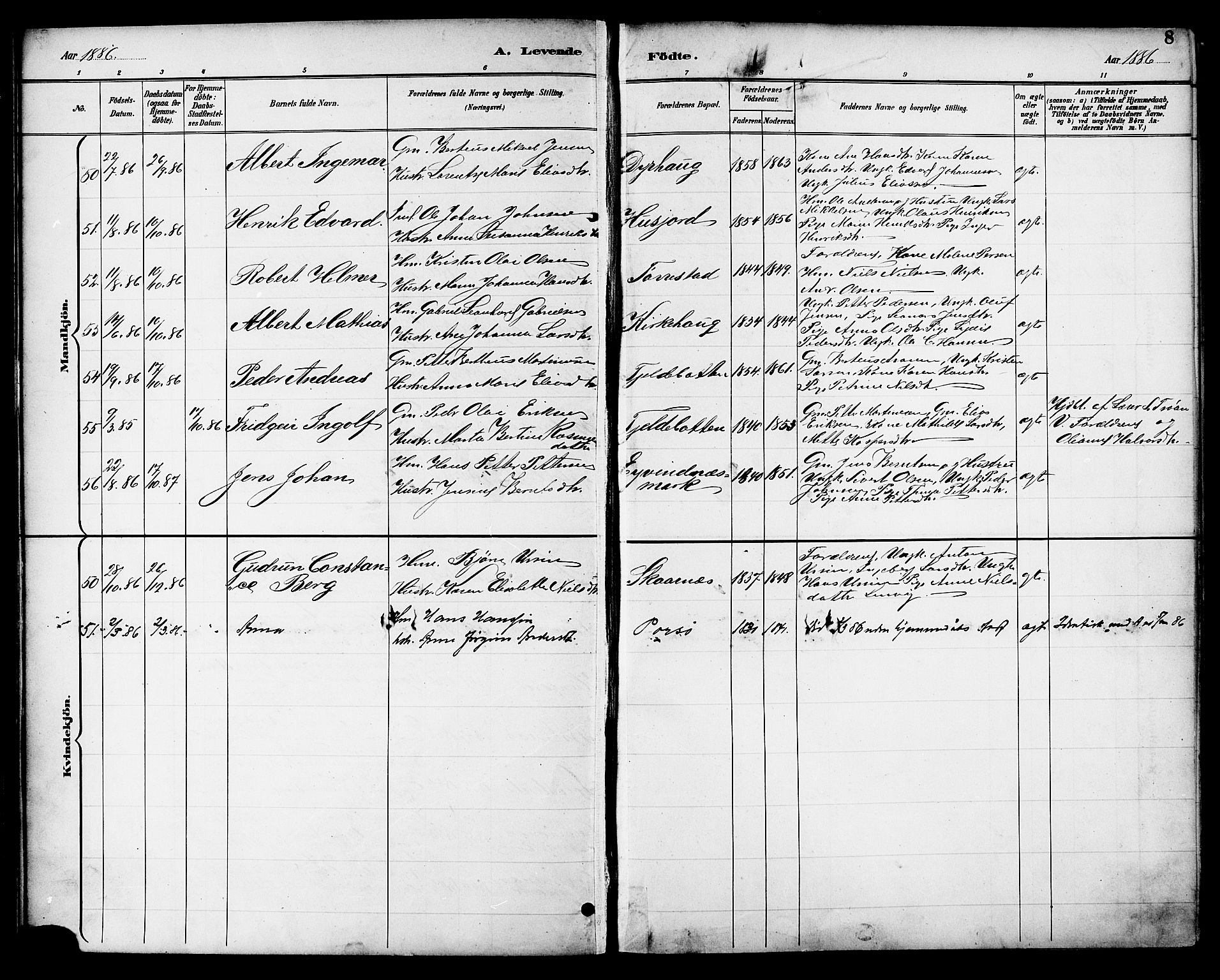 Ministerialprotokoller, klokkerbøker og fødselsregistre - Nordland, AV/SAT-A-1459/863/L0898: Parish register (official) no. 863A10, 1886-1897, p. 8