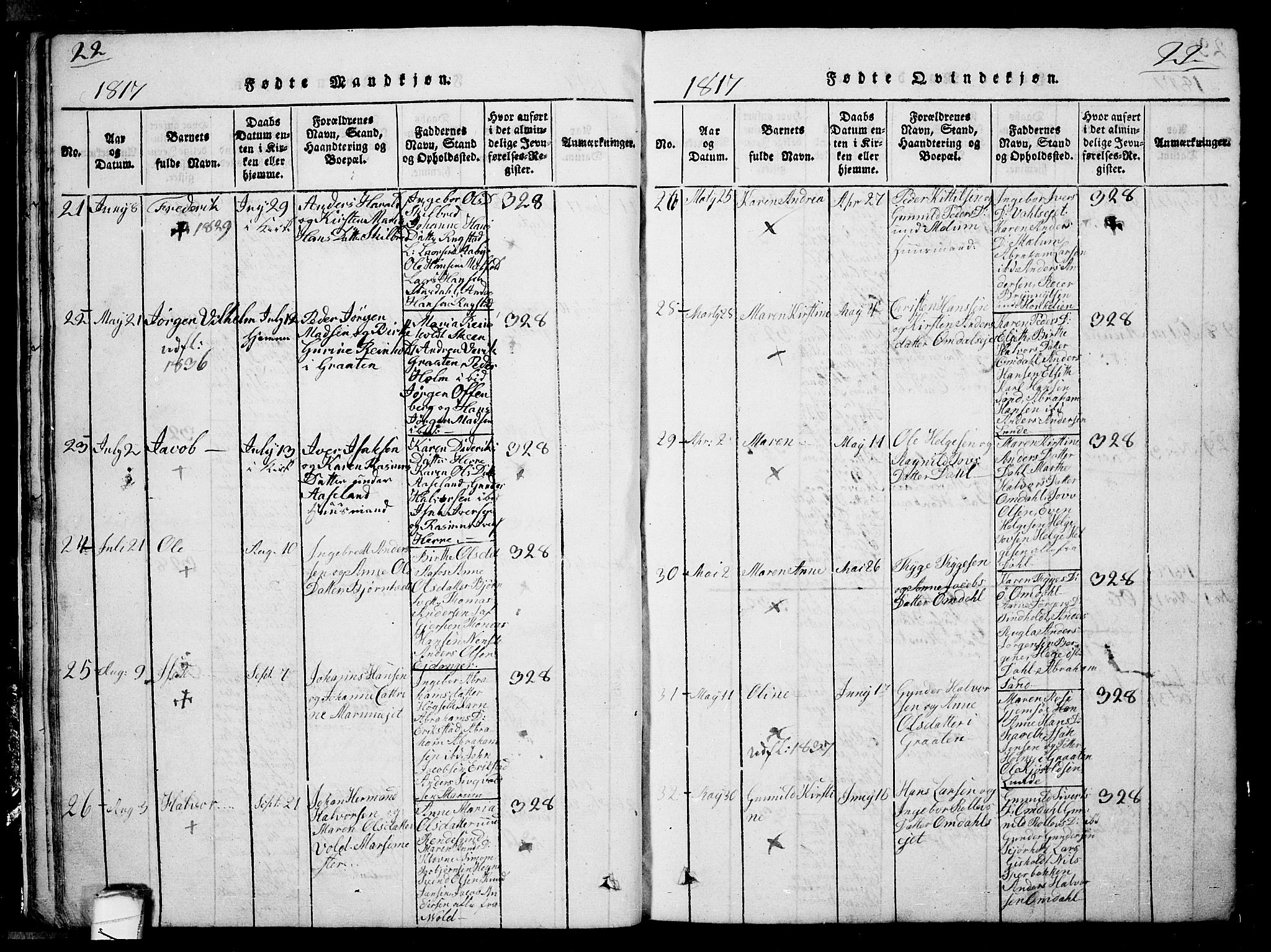 Solum kirkebøker, AV/SAKO-A-306/G/Ga/L0001: Parish register (copy) no. I 1, 1814-1833, p. 22