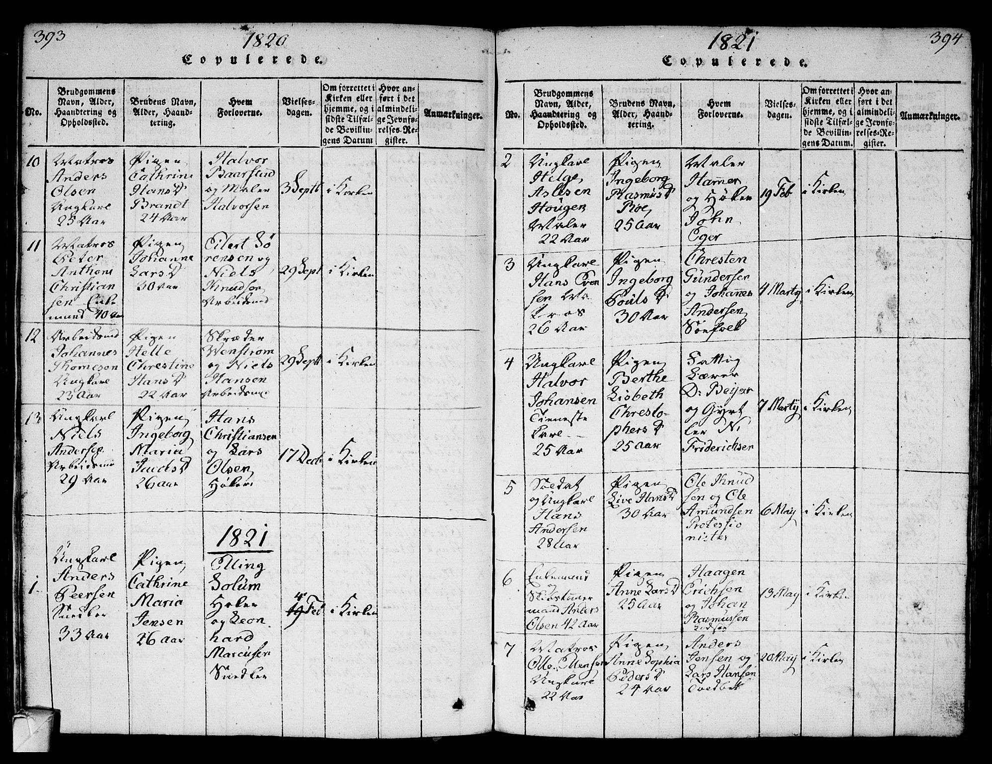 Strømsø kirkebøker, AV/SAKO-A-246/F/Fa/L0011: Parish register (official) no. I 11, 1815-1829, p. 393-394