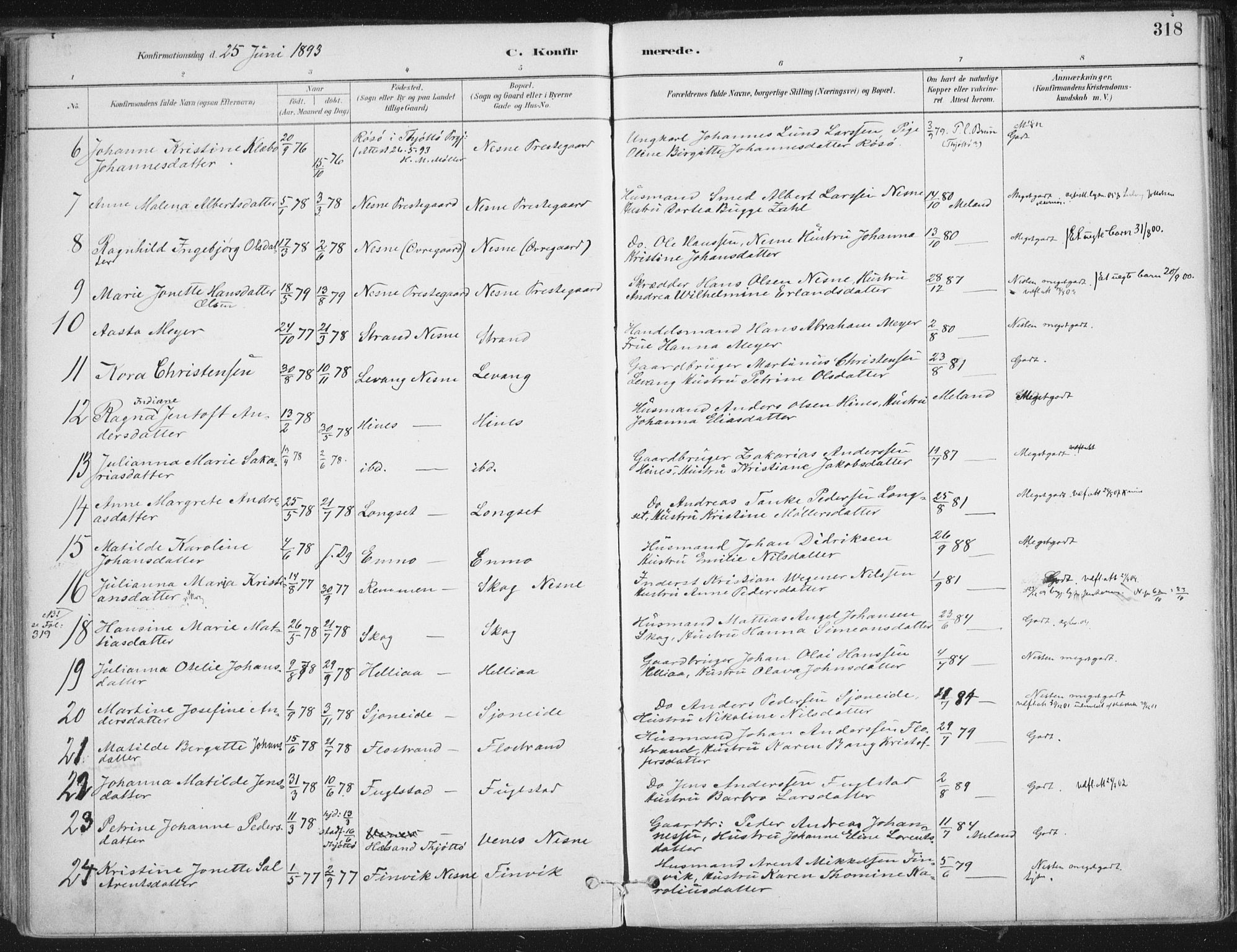 Ministerialprotokoller, klokkerbøker og fødselsregistre - Nordland, AV/SAT-A-1459/838/L0552: Parish register (official) no. 838A10, 1880-1910, p. 318