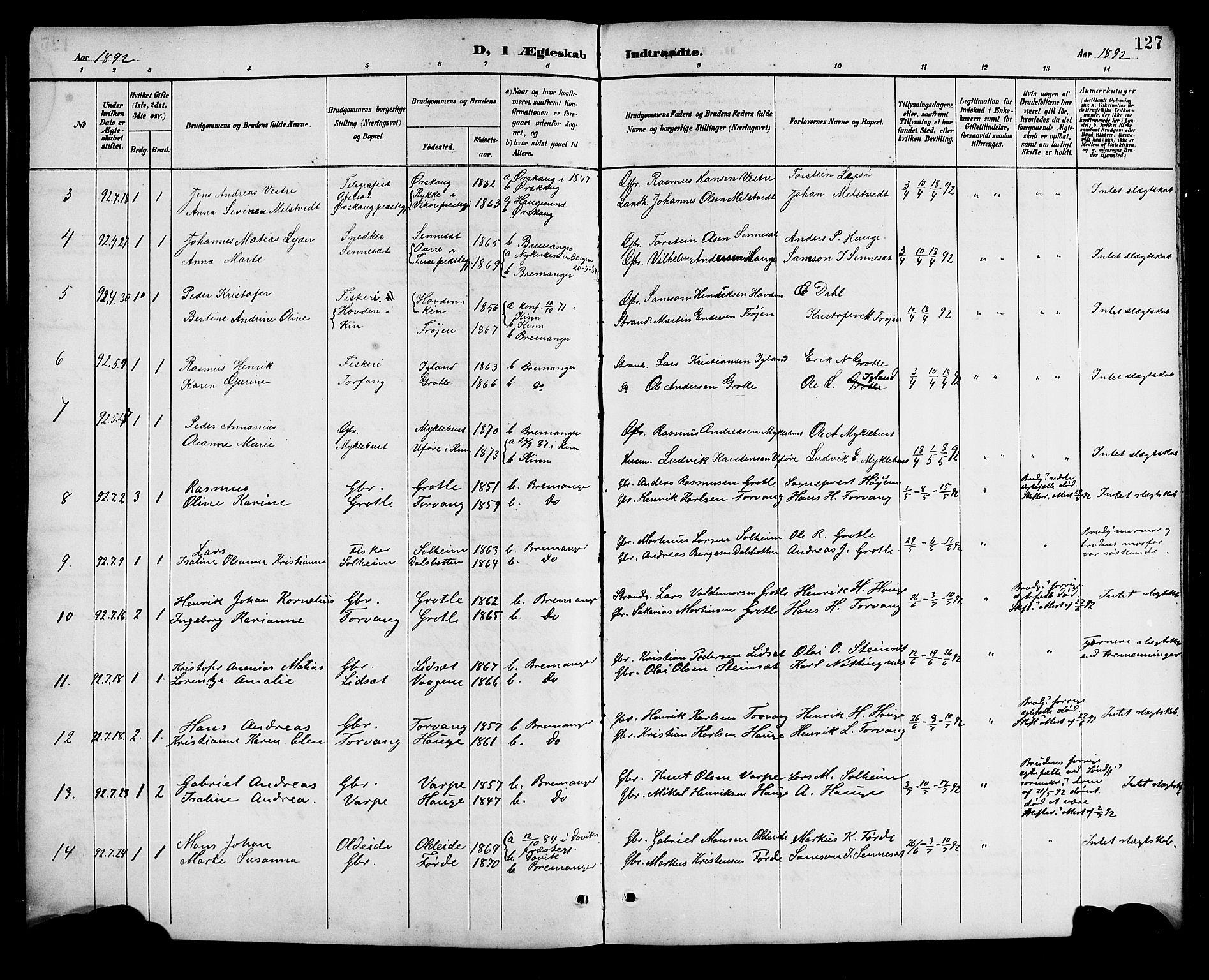 Bremanger sokneprestembete, SAB/A-82201/H/Hab/Haba/L0003: Parish register (copy) no. A 3, 1890-1908, p. 127