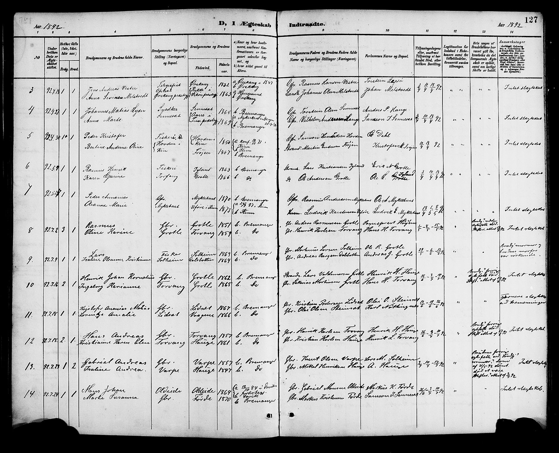 Bremanger sokneprestembete, AV/SAB-A-82201/H/Hab/Haba/L0003: Parish register (copy) no. A 3, 1890-1908, p. 127