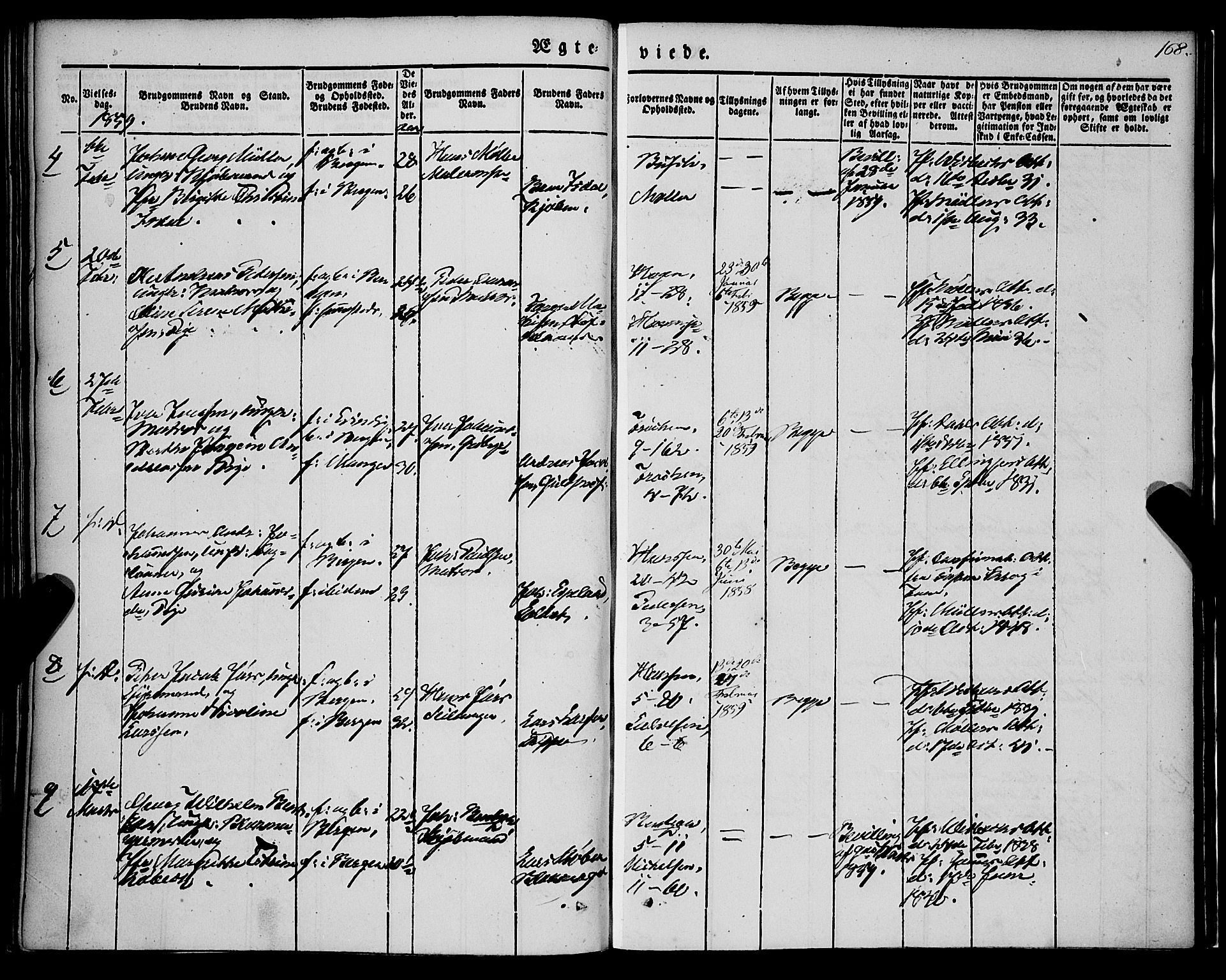 Nykirken Sokneprestembete, AV/SAB-A-77101/H/Haa/L0031: Parish register (official) no. D 1, 1834-1861, p. 168