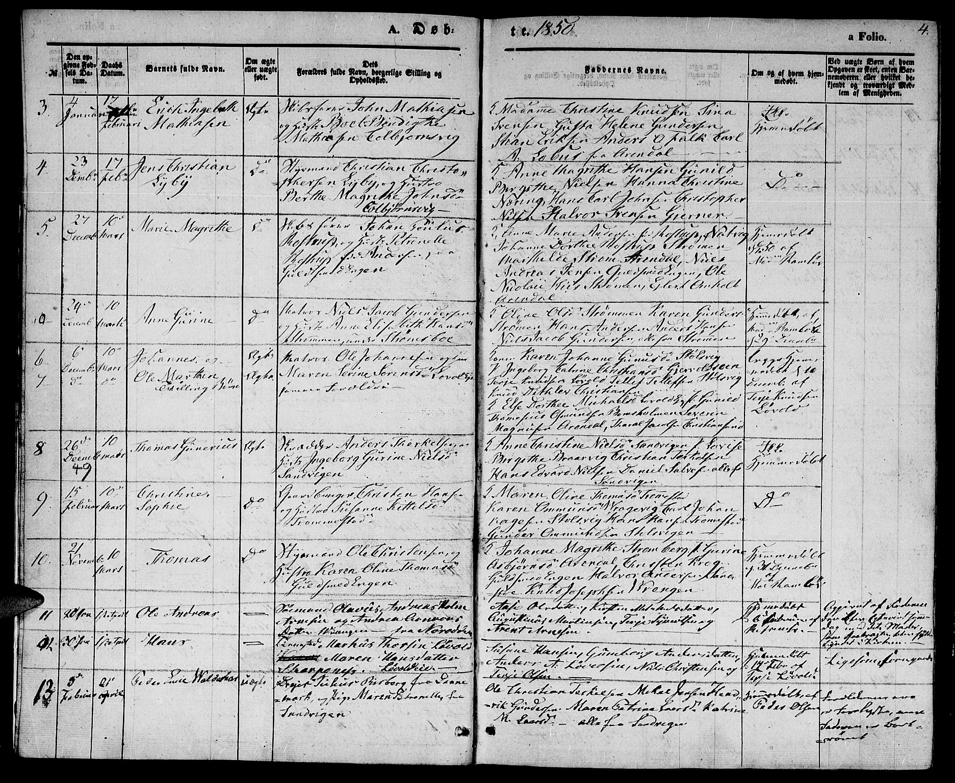 Hisøy sokneprestkontor, AV/SAK-1111-0020/F/Fb/L0001: Parish register (copy) no. B 1, 1849-1872, p. 4
