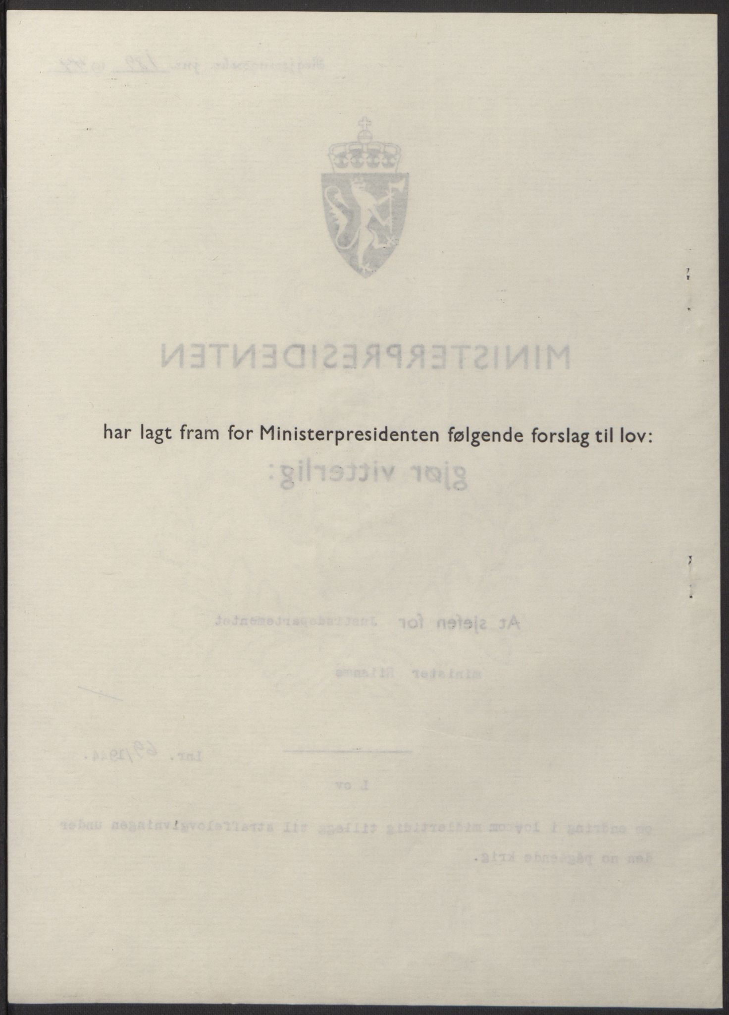 NS-administrasjonen 1940-1945 (Statsrådsekretariatet, de kommisariske statsråder mm), AV/RA-S-4279/D/Db/L0100: Lover, 1944, p. 327