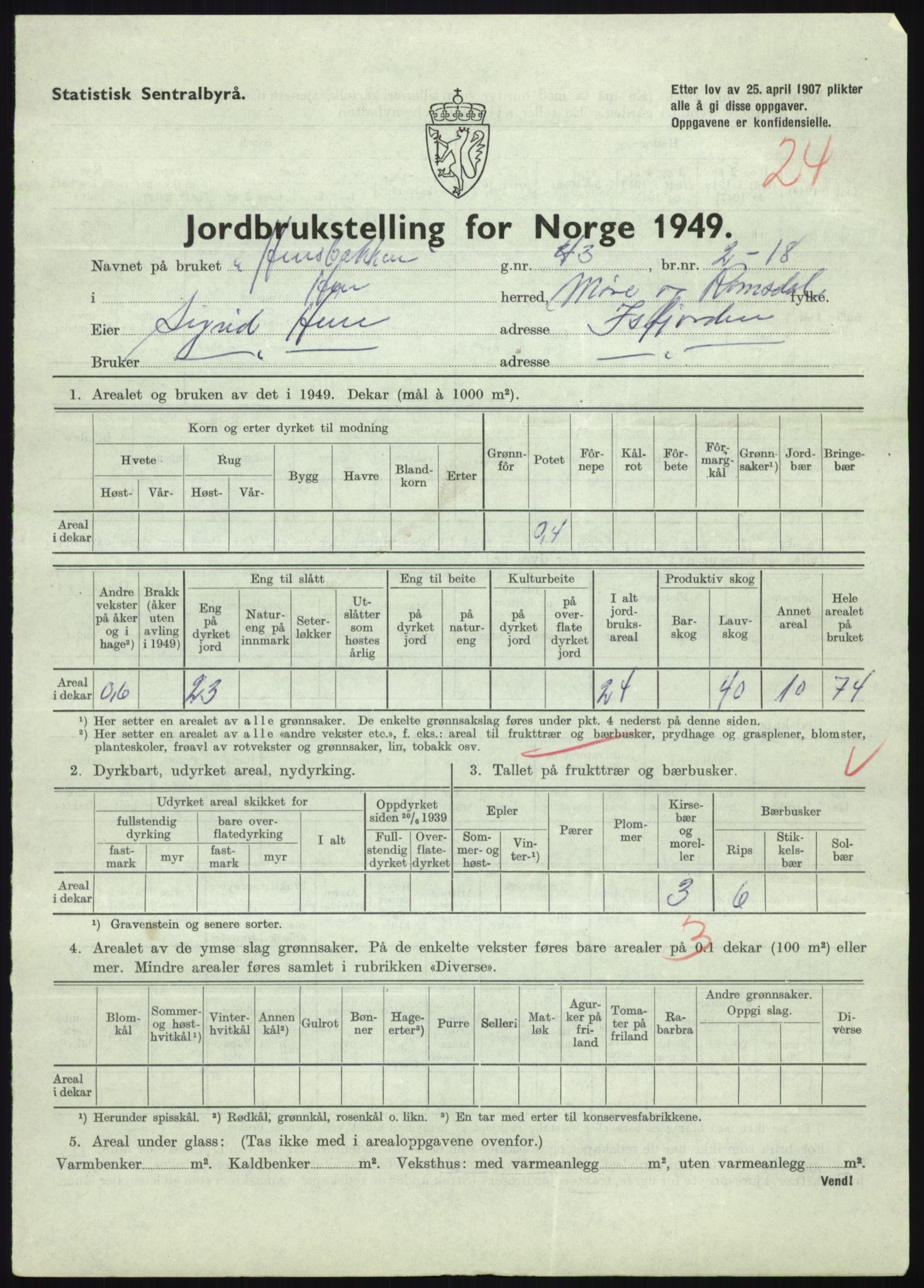 Statistisk sentralbyrå, Næringsøkonomiske emner, Jordbruk, skogbruk, jakt, fiske og fangst, AV/RA-S-2234/G/Gc/L0323: Møre og Romsdal: Grytten og Hen, 1949, p. 671