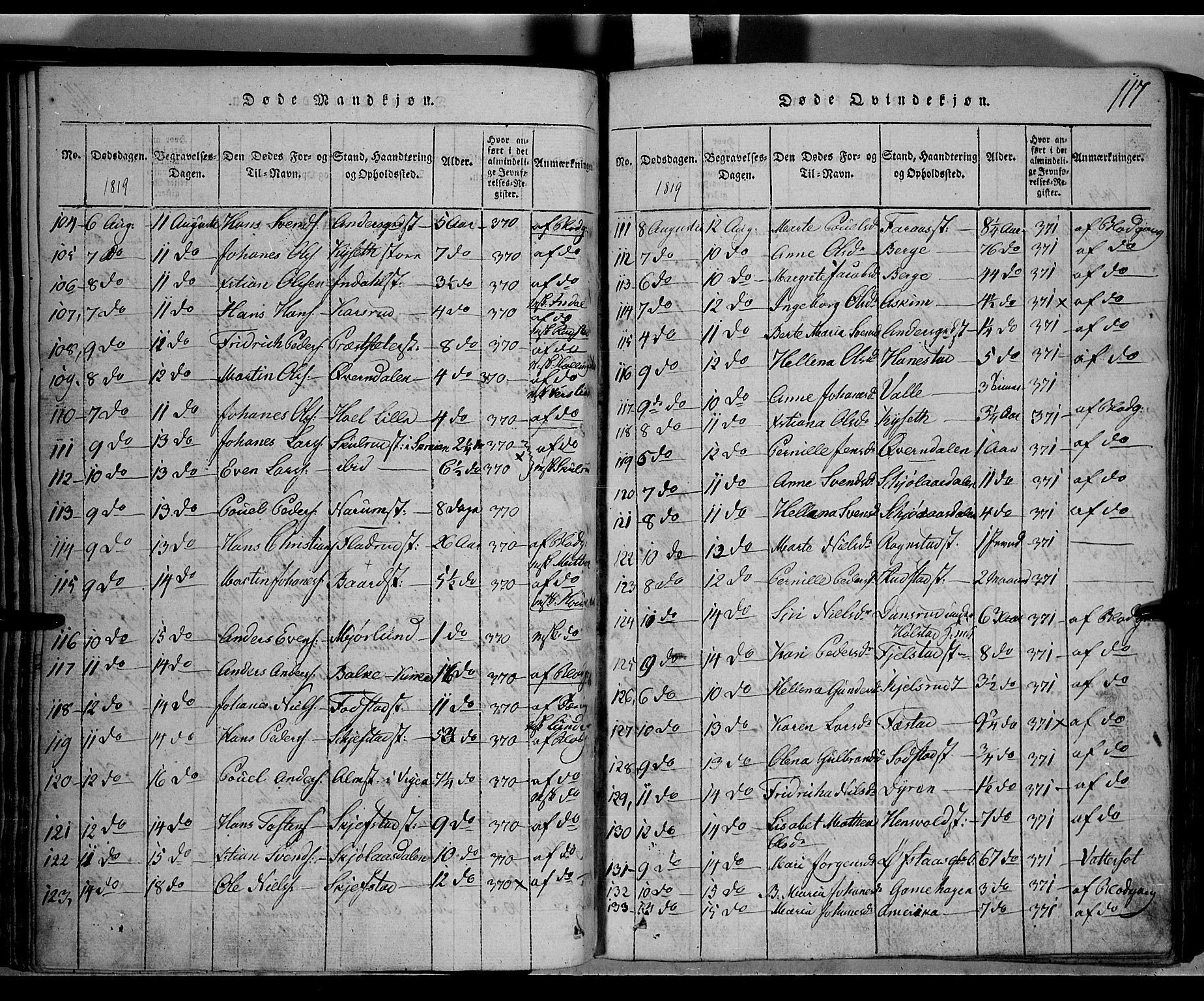 Toten prestekontor, SAH/PREST-102/H/Ha/Hab/L0001: Parish register (copy) no. 1, 1814-1820, p. 117
